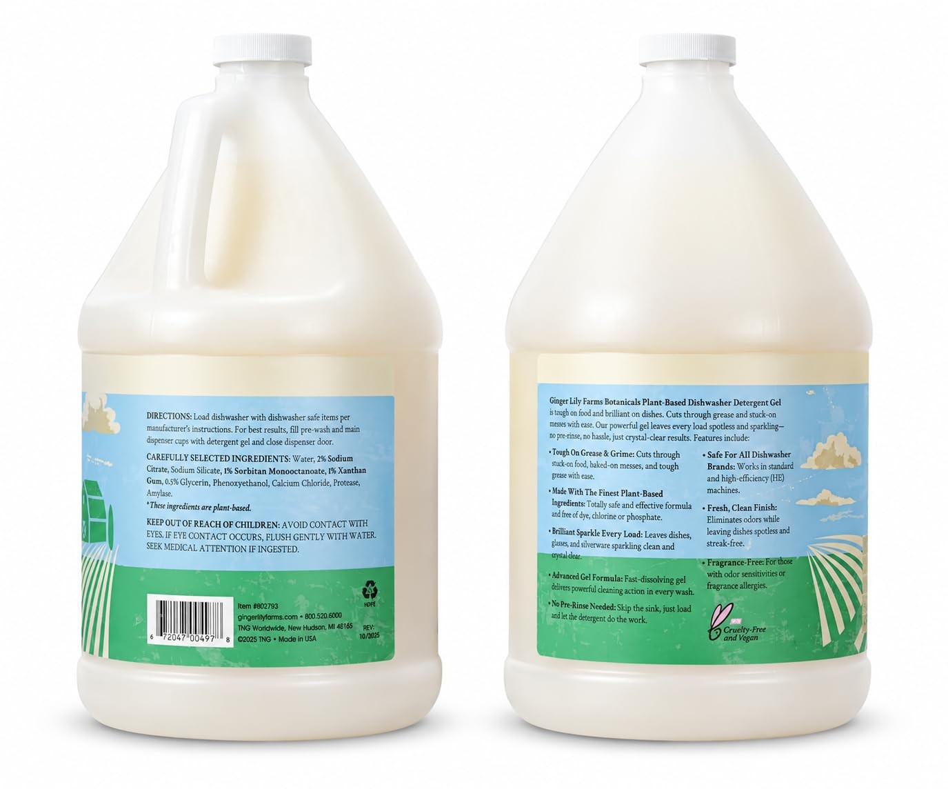 Plant-Based Dishwasher Detergent Gel, Fragrance-Free, 1 Gallon (128 Fl Oz) Re…