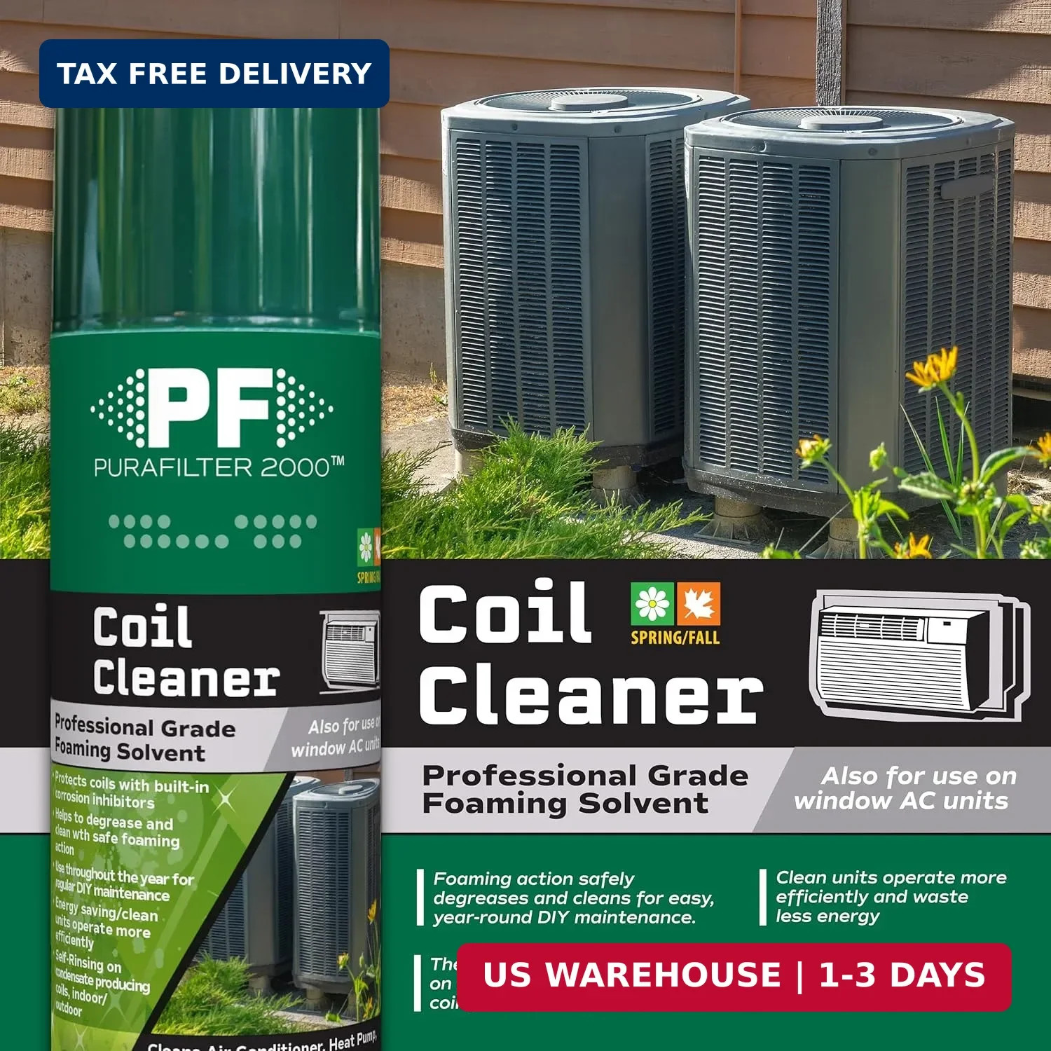 PURAFILTER 2000 Coil Cleaner Foaming Spray | Use on AC HVAC Condensers and Evapo