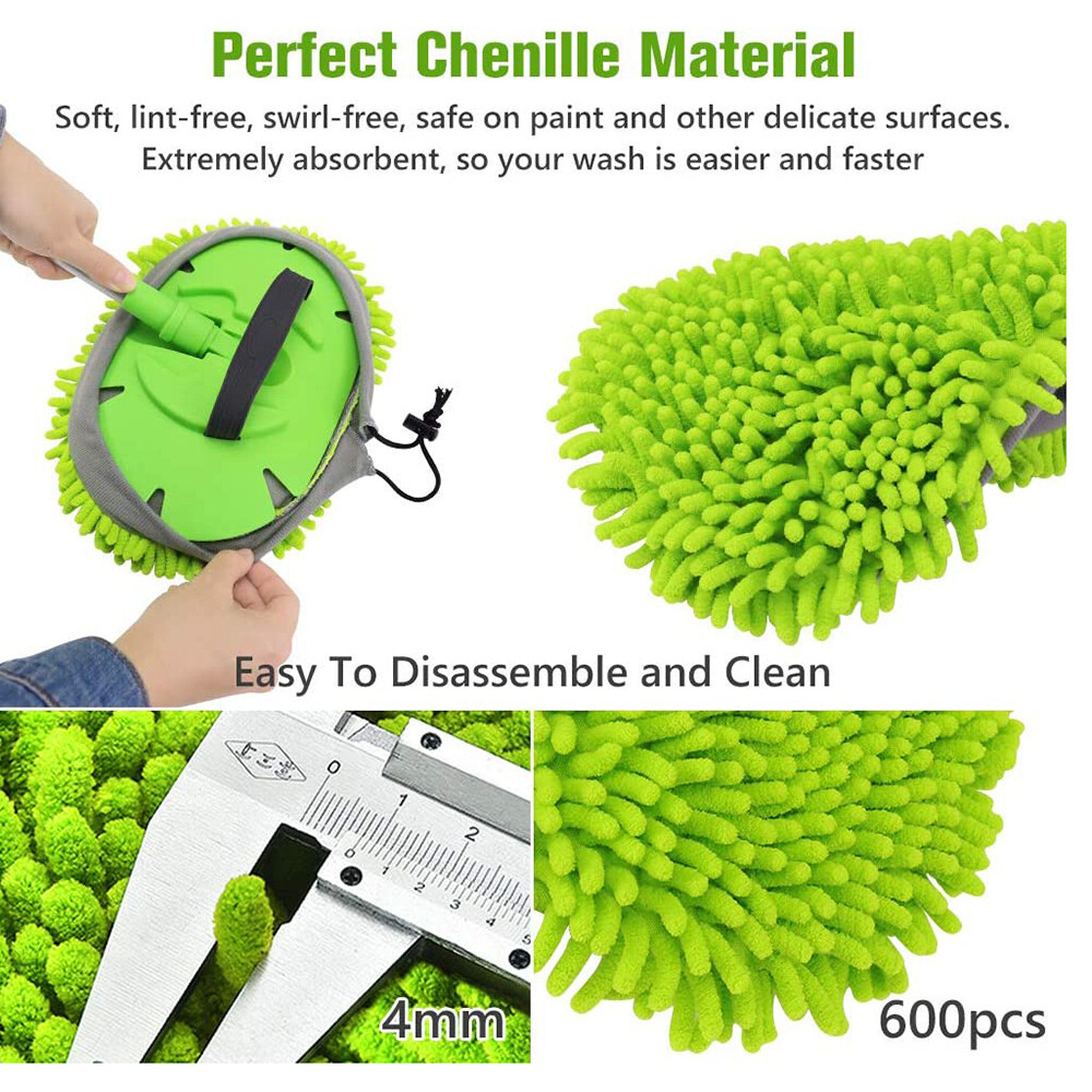 45″ Aluminum Alloy Long Handle 2 n 1 Chenille Microfiber Car Wash Brush Mop Mitt