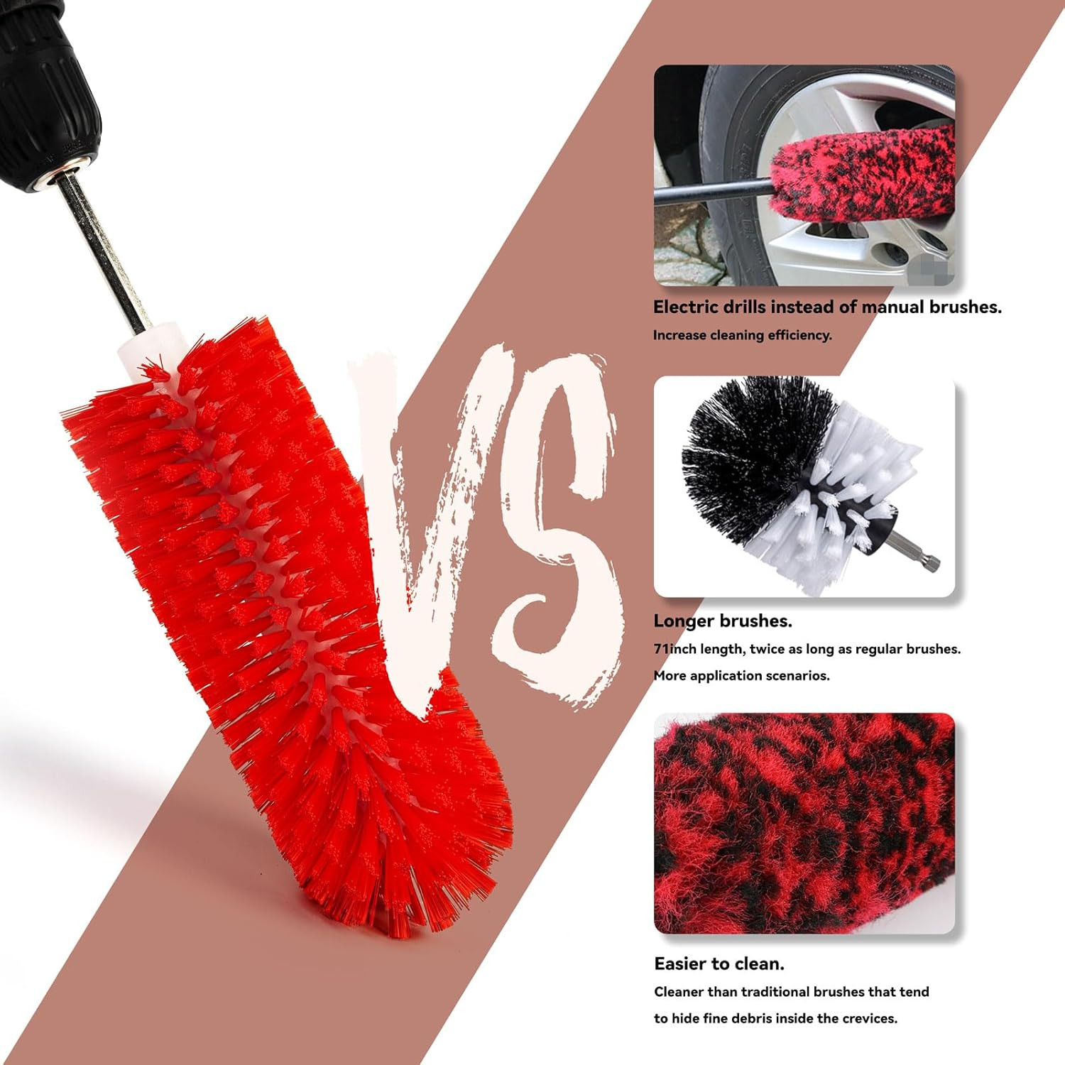 Wheel Brush, Soft Drill Wheel Cleaner Brush, Highly Dense and Durable Rim Cleane