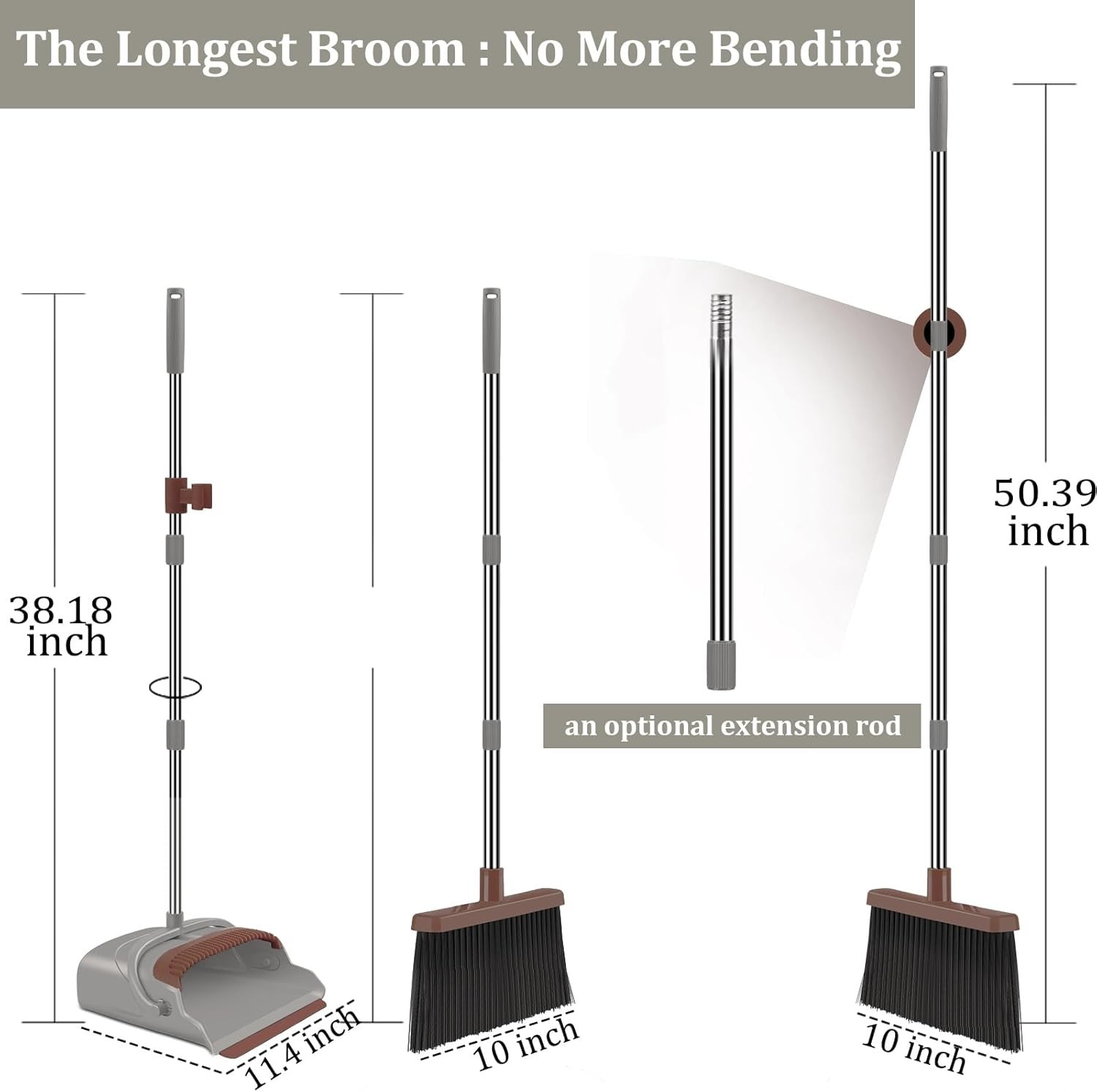 Floor Scrub Brush with Long Handle – 53″ Deck & Grout Cleaner Brush Set for Tile