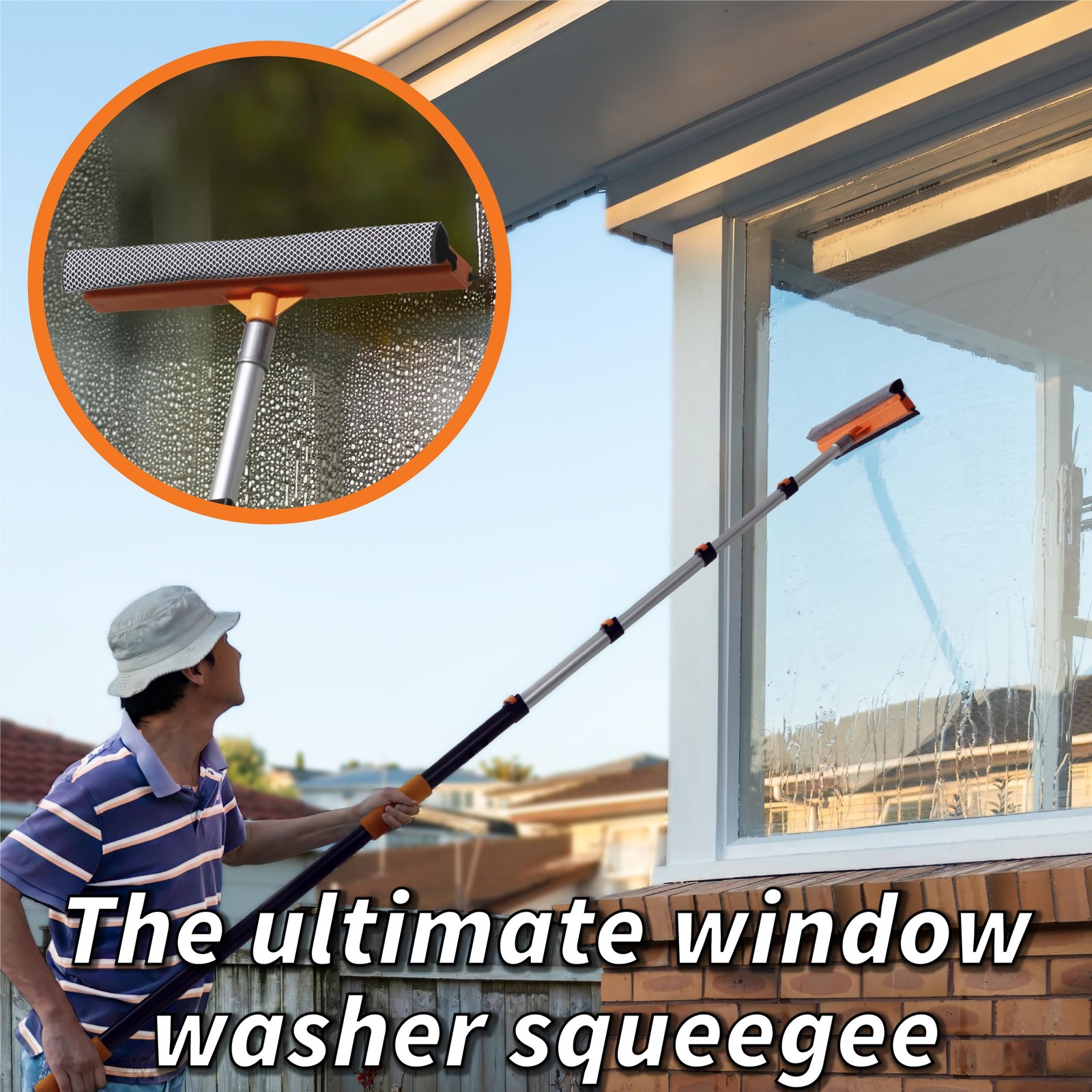 5-24 ft Window Washer Squeegee Kit with Extension Pole (30+ Foot Reach) // Lo…