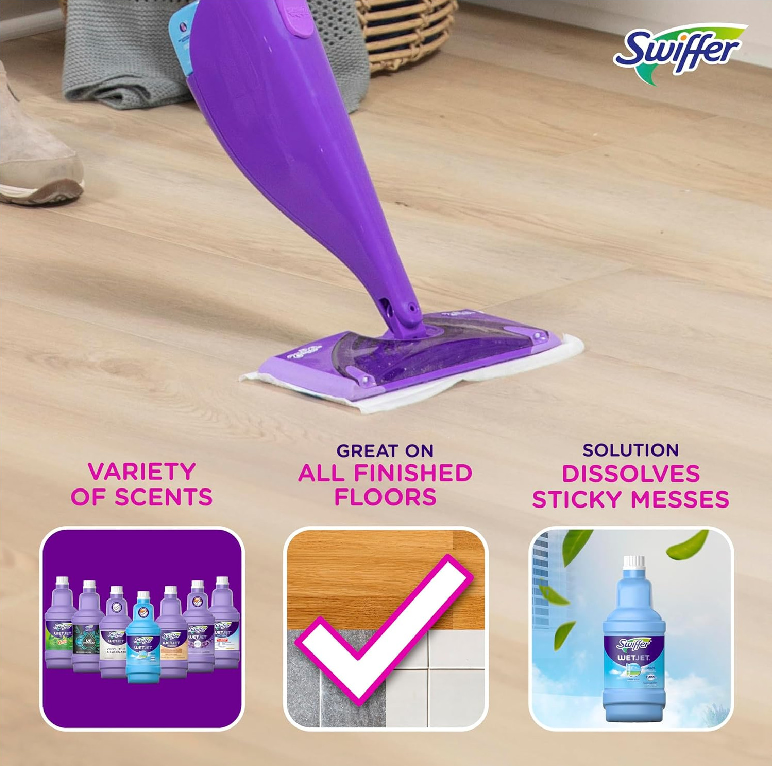 Swiffer WetJet Multi-Purpose Floor Cleaner Solution with Febreze Refill, Hardwoo