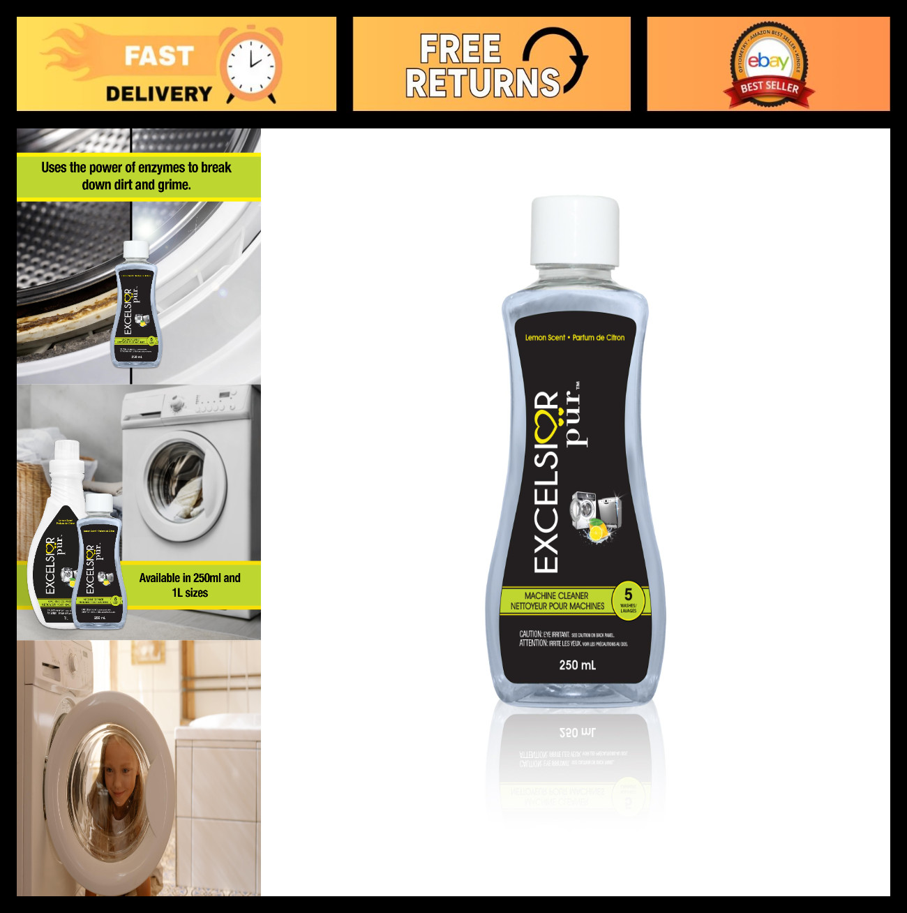 Enzyme Washing Machine Cleaner Liquid, 250ml – Deep Clean for HE & Standard Mach