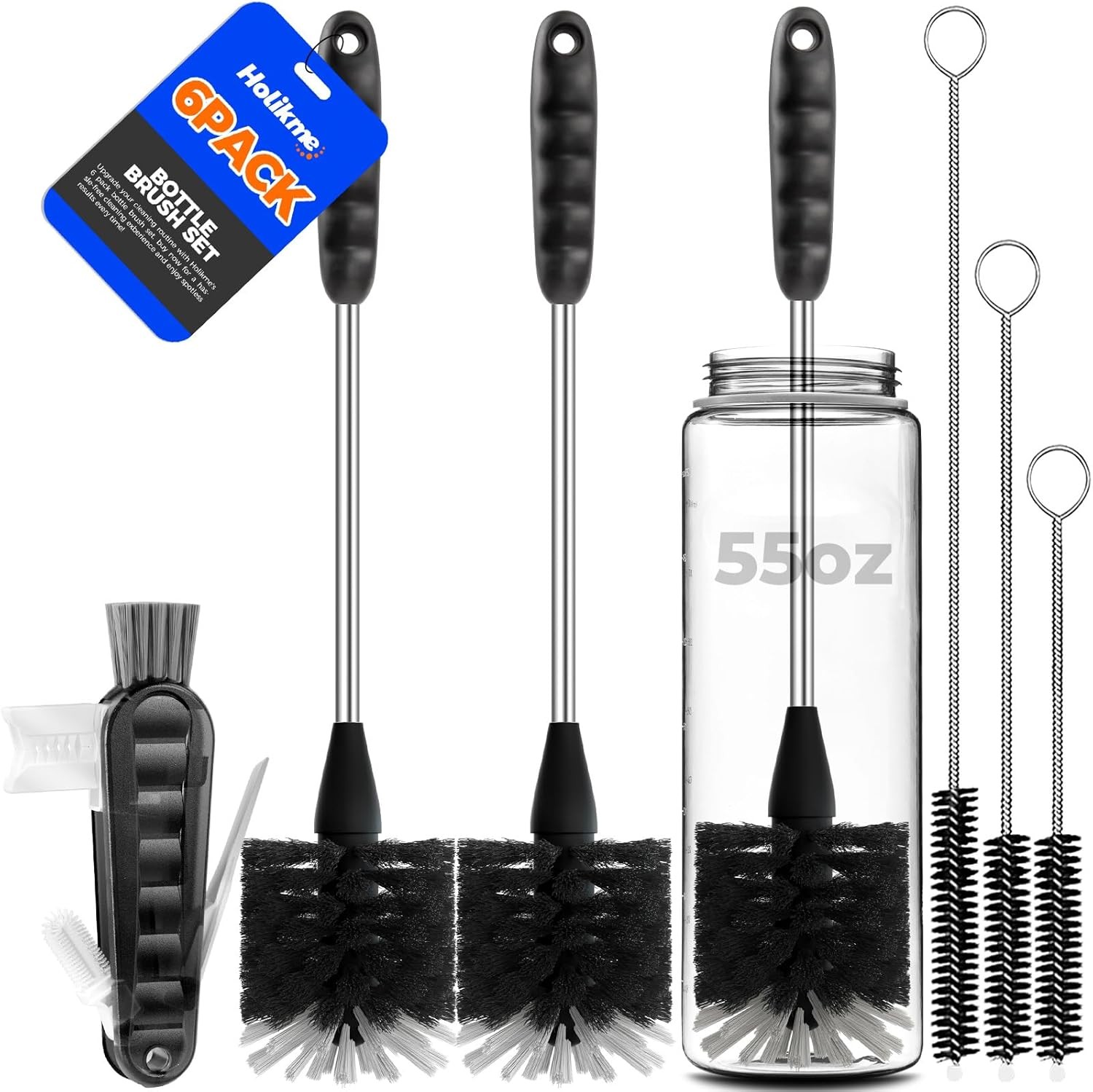 Holikme 6 Pack Bottle Brush Set, 14″ Long Handle Stainless Steel Bottle Cleaner