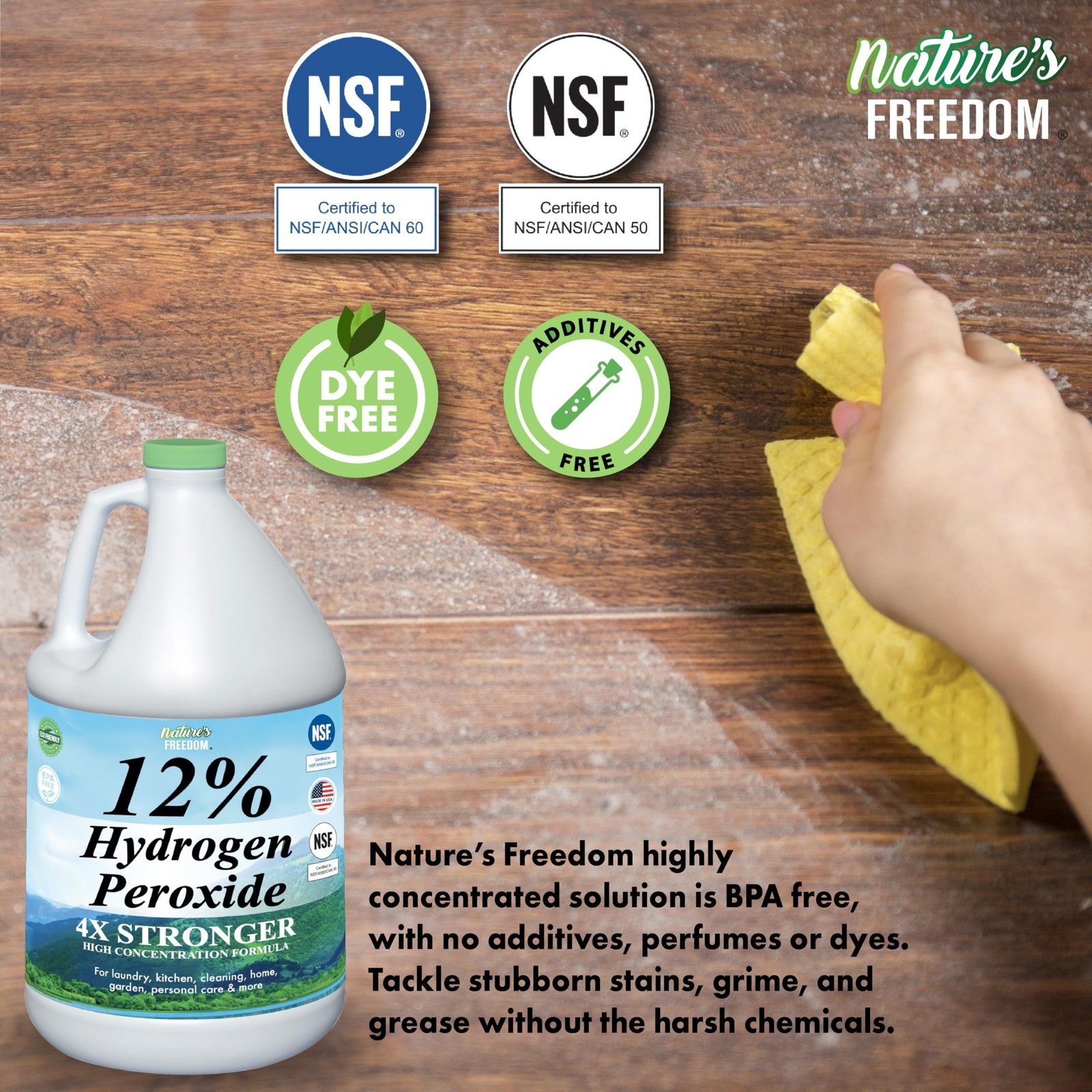 12% Hydrogen Peroxide, Food Grade H2O2 and Purified Water Only, NSF Listed, 1…