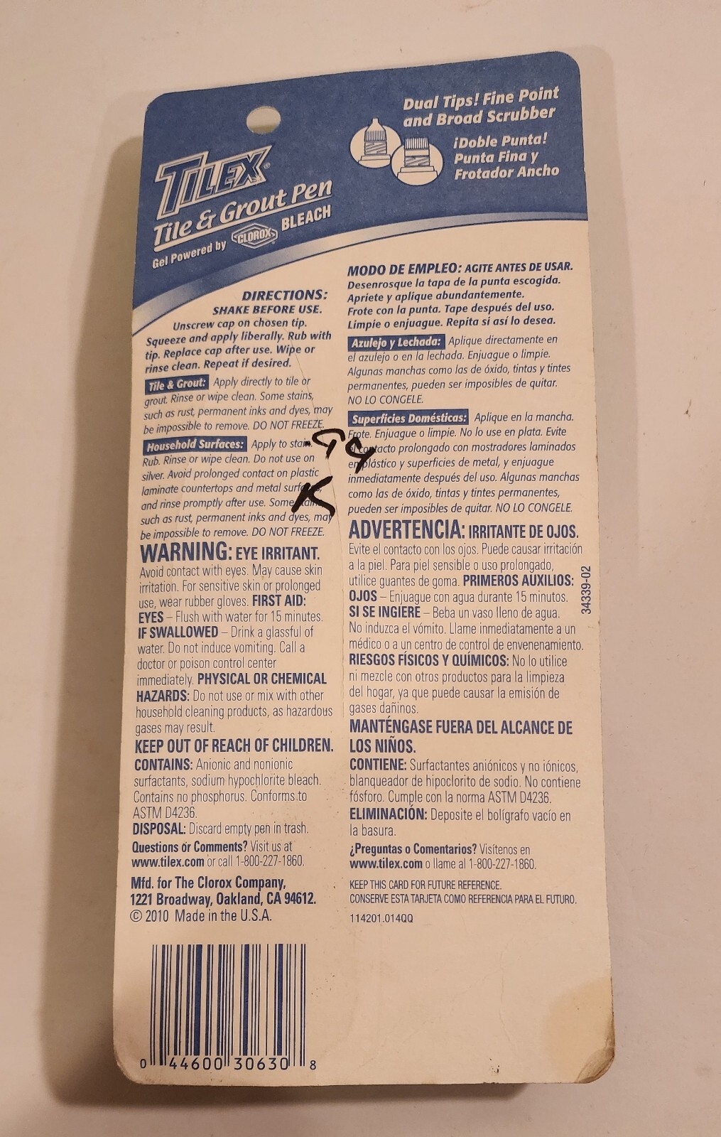 TILEX Tile & Grout Pen Removes Stains Dual Tip Clorox Bleach NEW