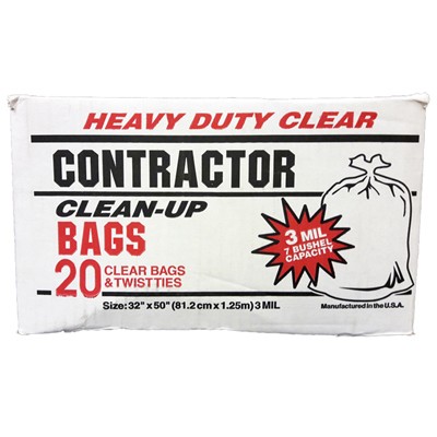 Contractor Trash Bags, Twist Ties, Clear, 3 Mil, 42 Gallons, 20-Ct. – 19045