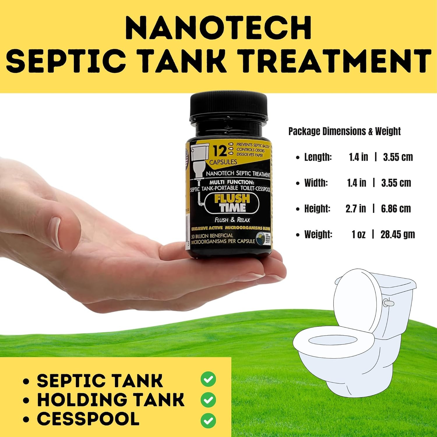 Flushable Septic Tank Treatment Capsules | 1 Year Supply – 12 Capsules | Eco-Fri