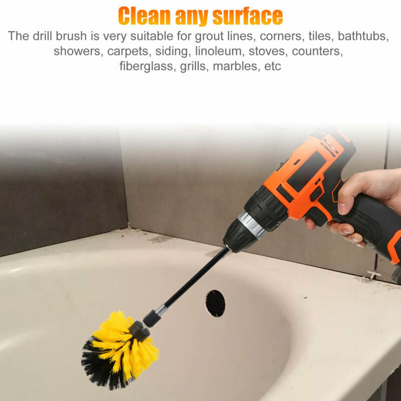 13x Drill Brush Attachment Set Power Scrubber Combo Car Grout Tile Extension Rod
