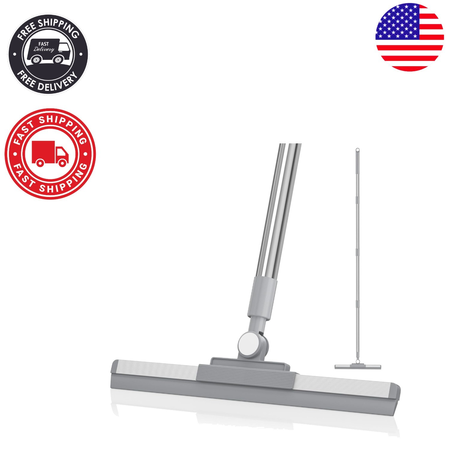 High-Quality 14.2-Inch Rubber Blade Squeegee, 180° Rotating & Adjustable Length