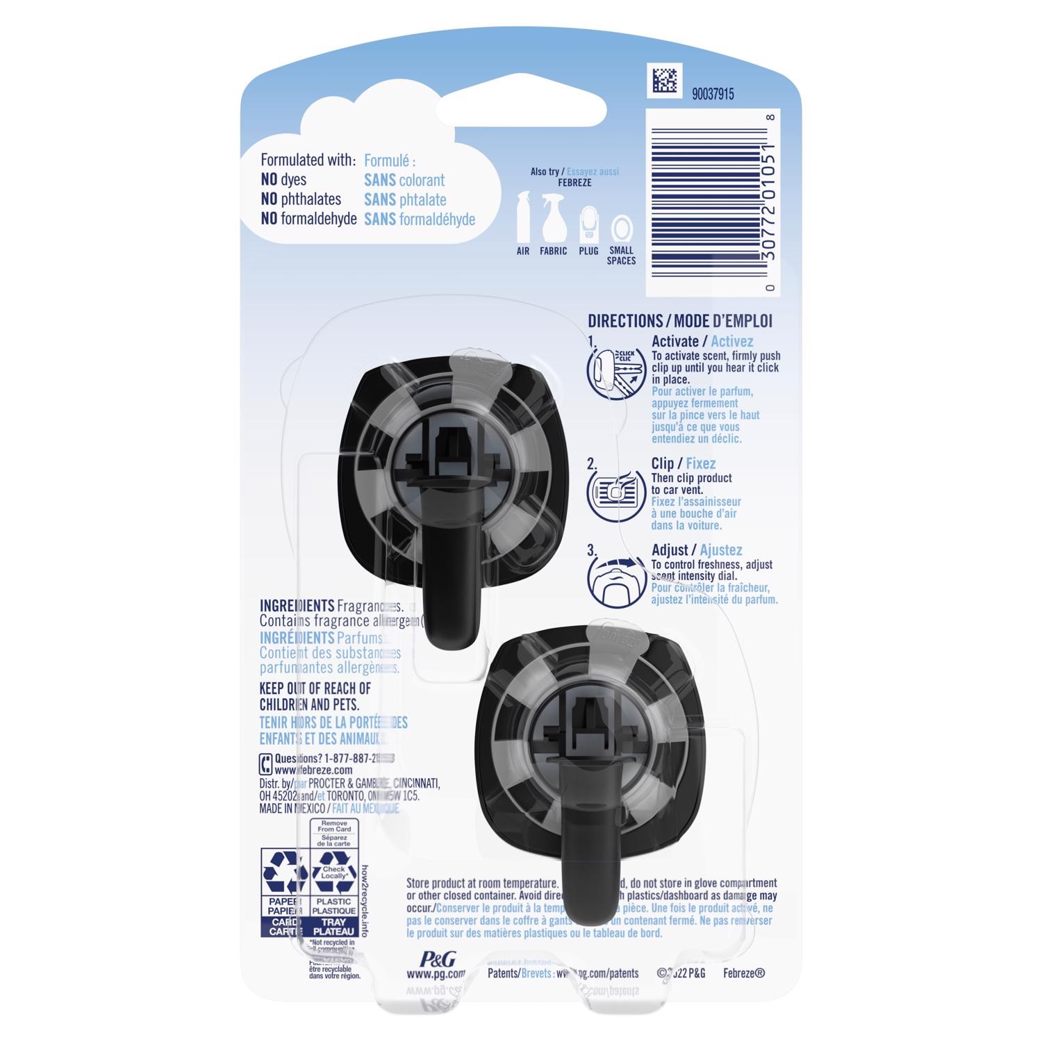 Febreze Car Platinum Ice Scent Vent Clip 0.07 oz Liquid 2 pk (Pack of 8)