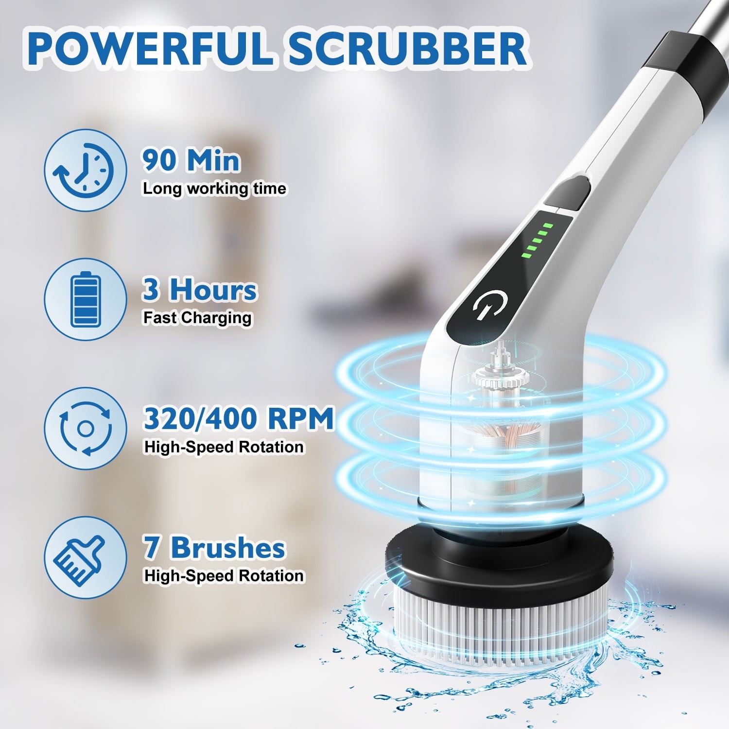 Electric Spin Scrubber, Cordless Bath Tub Power Scrubber with Long Handle & 7…
