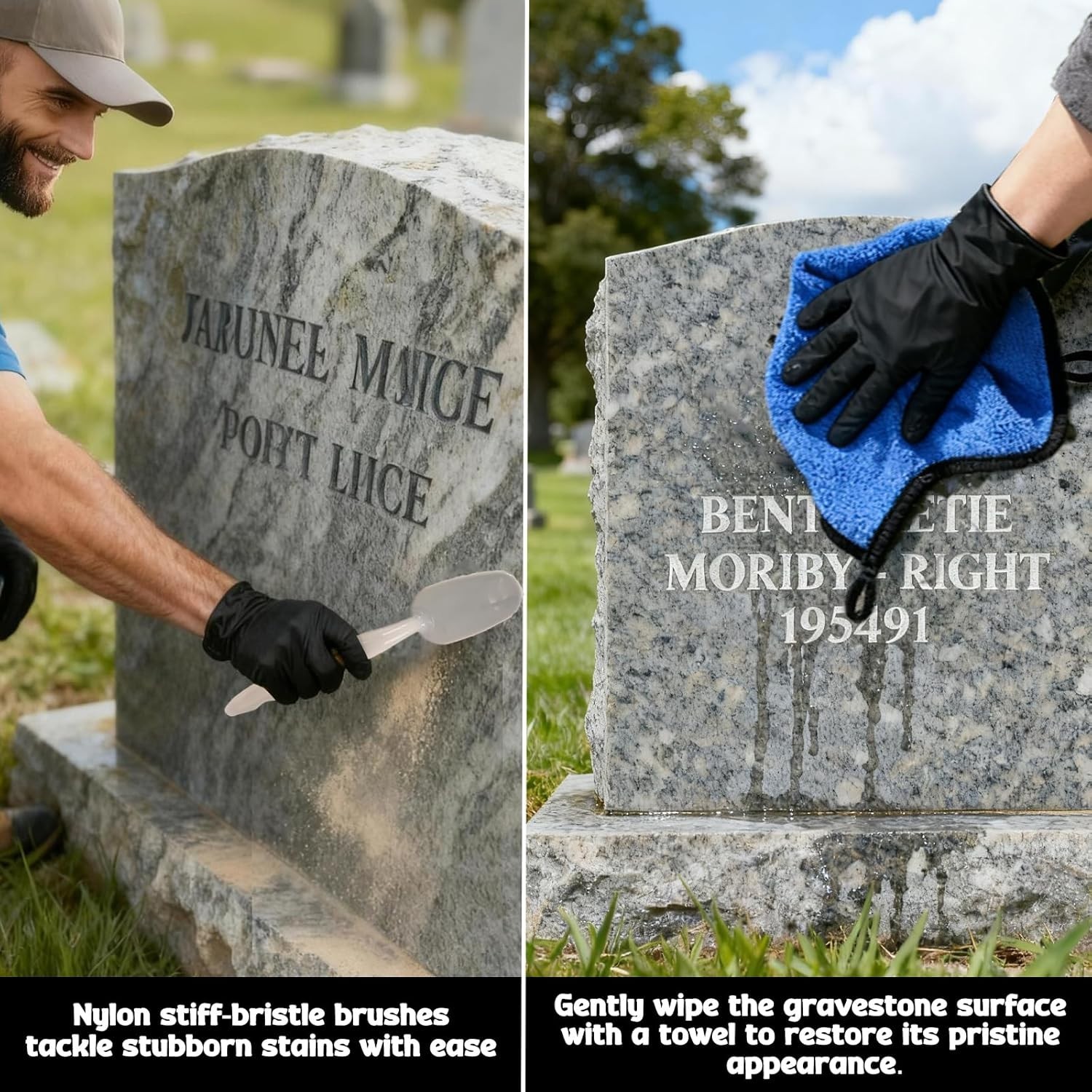 Complete Headstone Cleaning Tools: Reusable Gloves, Brushes & Towel for Care