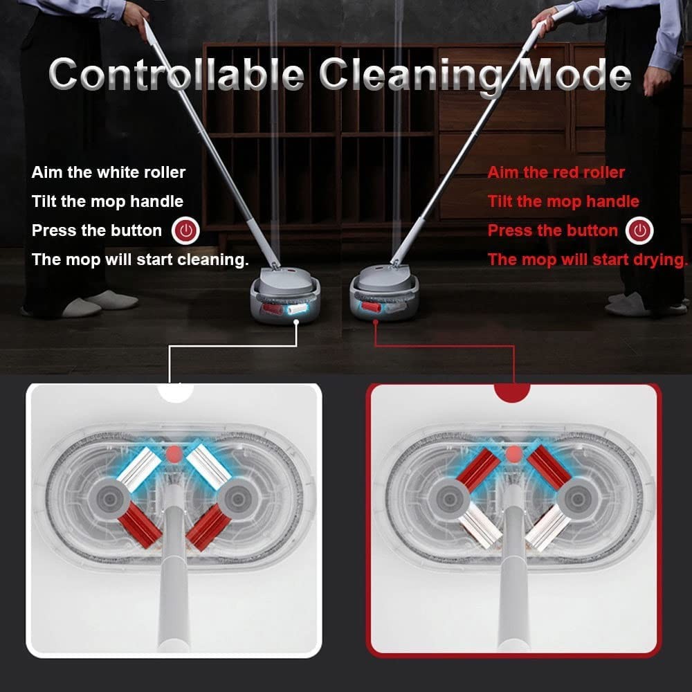 Cordless Electric Spin Mop Power Mop with 4 Floor Scrubber Pads/Automatic Cle…