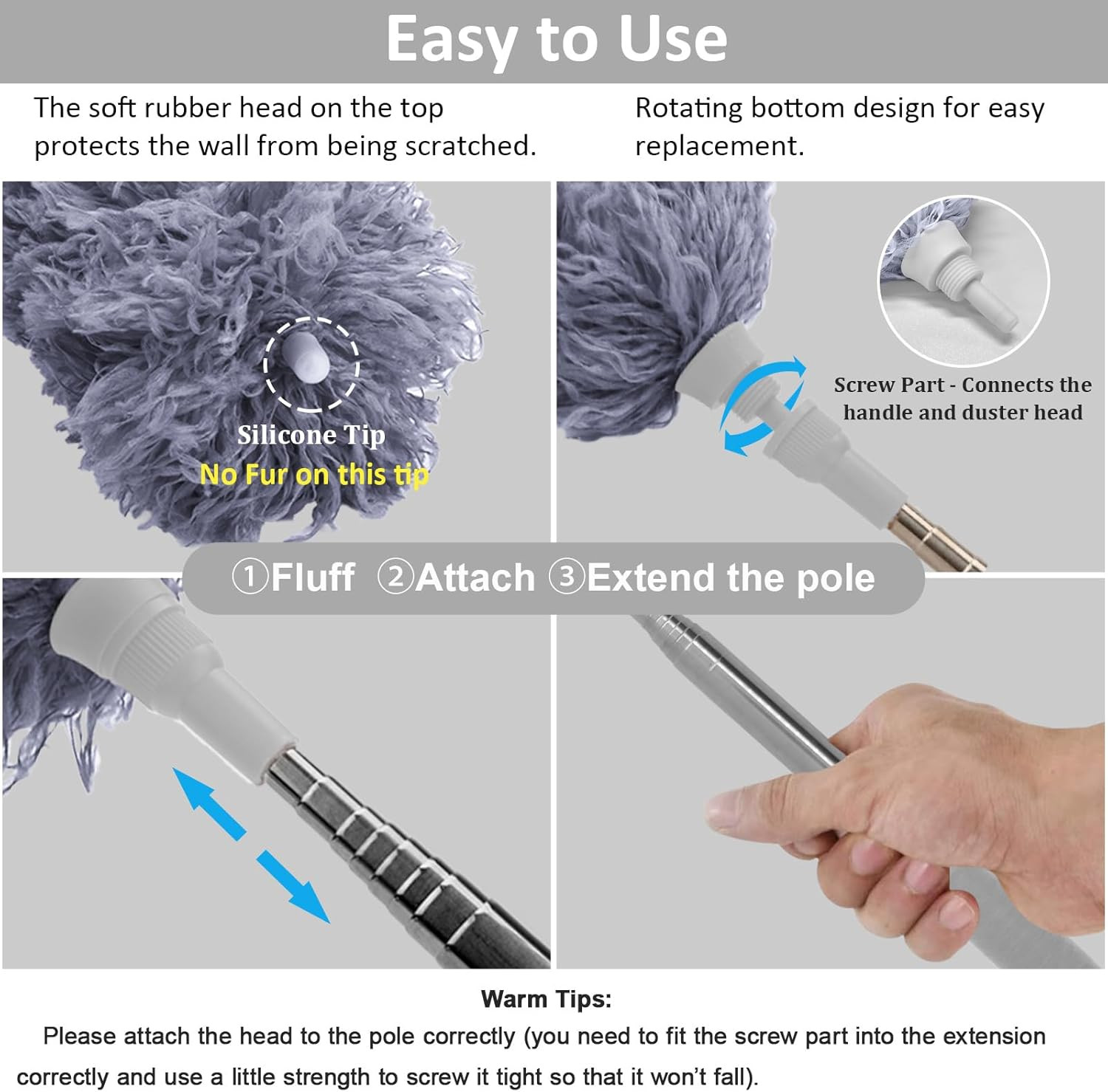 Feather Cleaning Duster With Handle Telescoping Extendable 100 Extra Long Pole