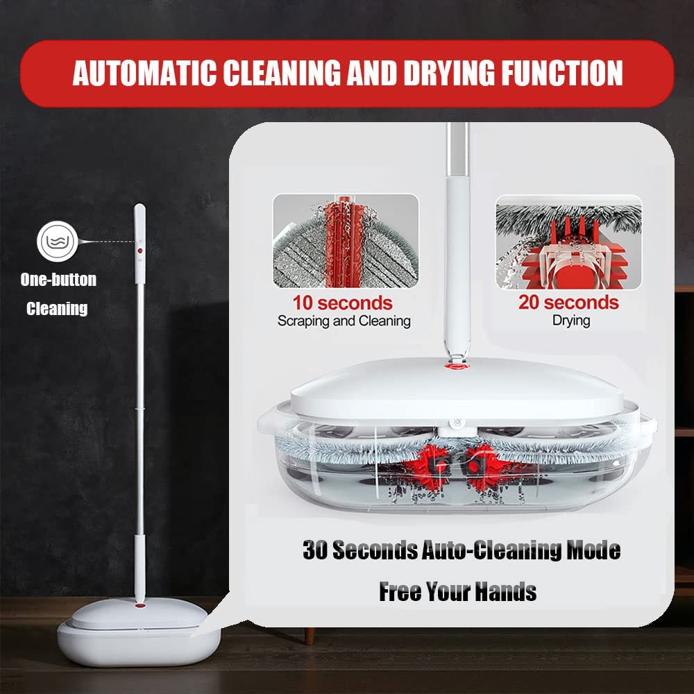 Cordless Electric Spin Mop Power Mop with 4 Floor Scrubber Pads/Automatic Cle…