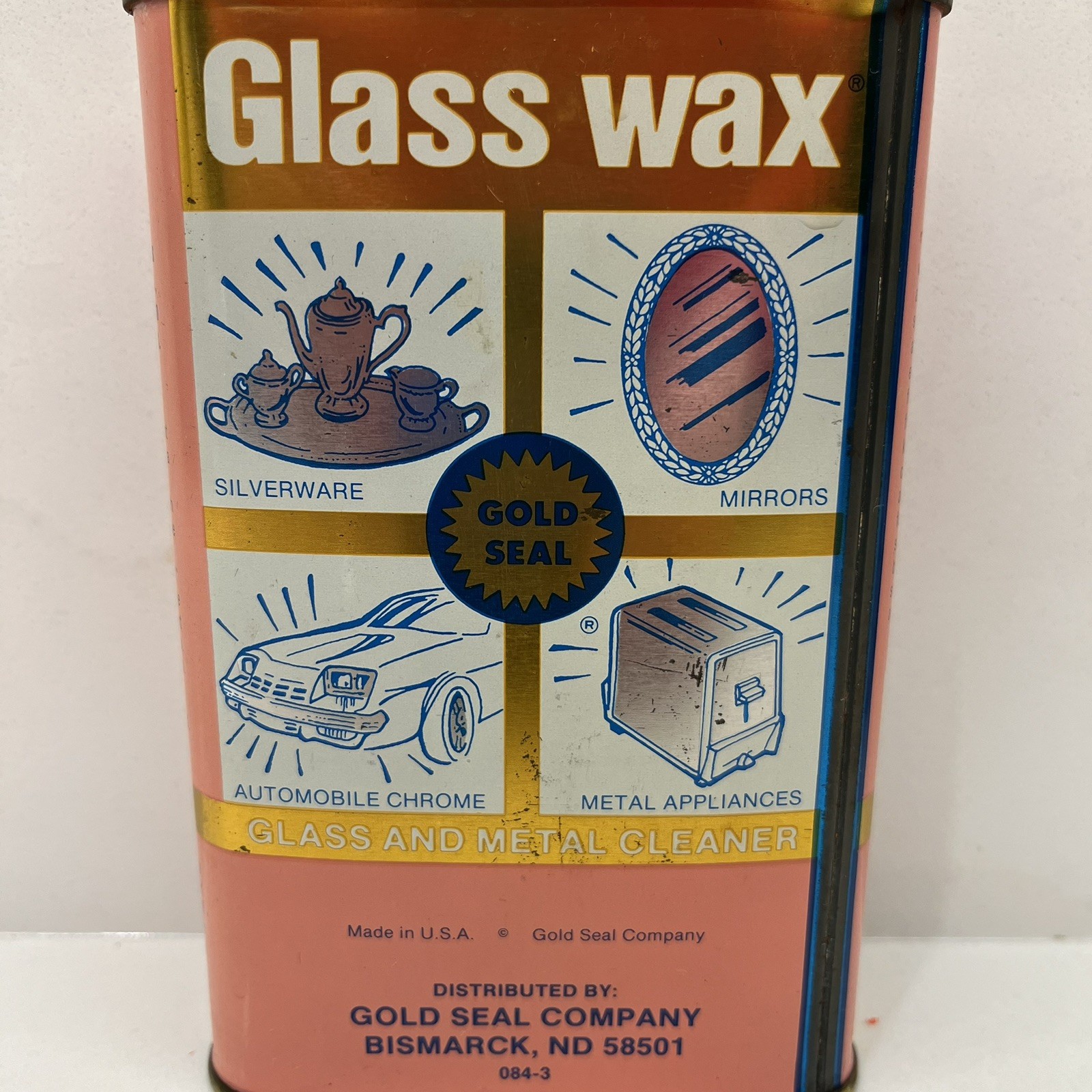 Vintage Can Gold Seal Co. GLASS WAX Glass Chrome Metal Cleaner Polisher 16 fl oz