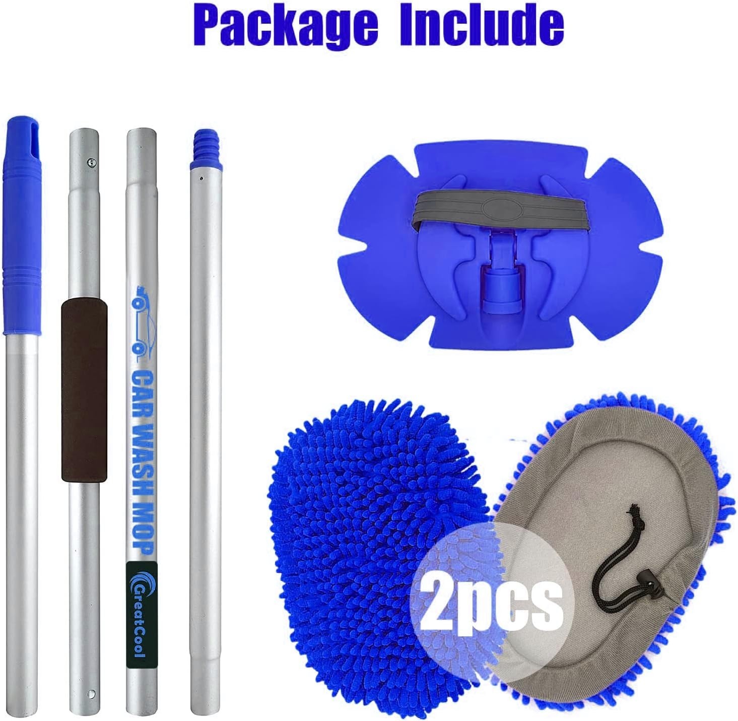 62″ Car Wash Brush Mop Kit with Long Handle, 2 in 1 Cars Truck SUV RV Caravans a