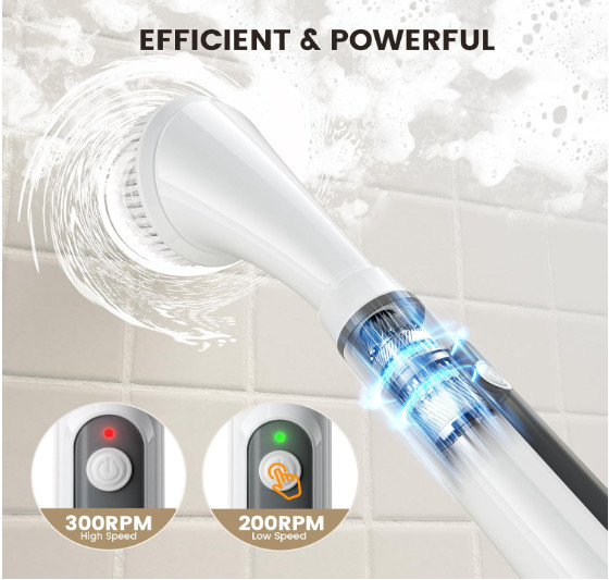 Fregadora eléctrica inalámbrica recargable IPX7 con 6 cabezales y 2 velocidades