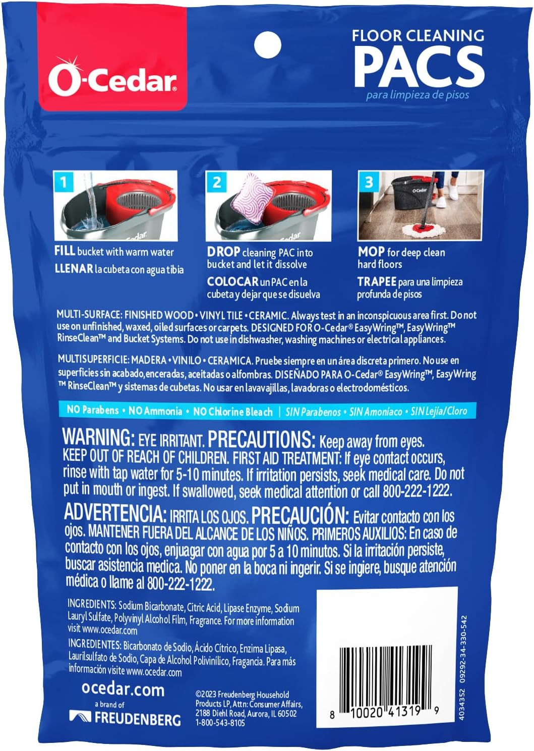 O-Cedar PACS Hard Floor Cleaner, Lavender Scent 10 Count (1-Pack) | Made with Na