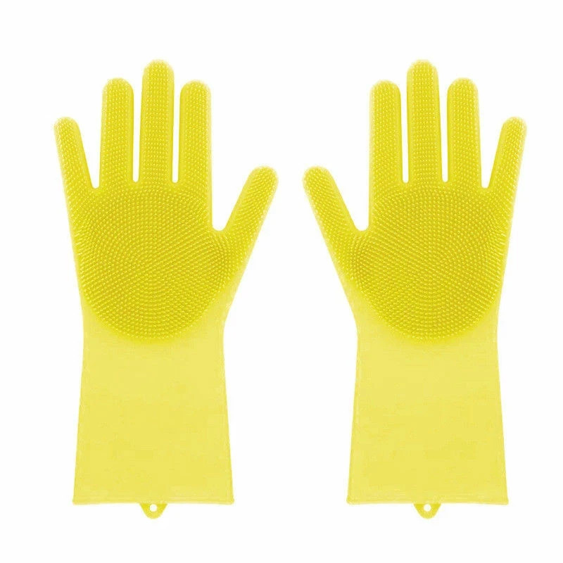 US 1 Pairs Silicone Cleaning Brush Scrubber Gloves Heat Resistant Dish Washing