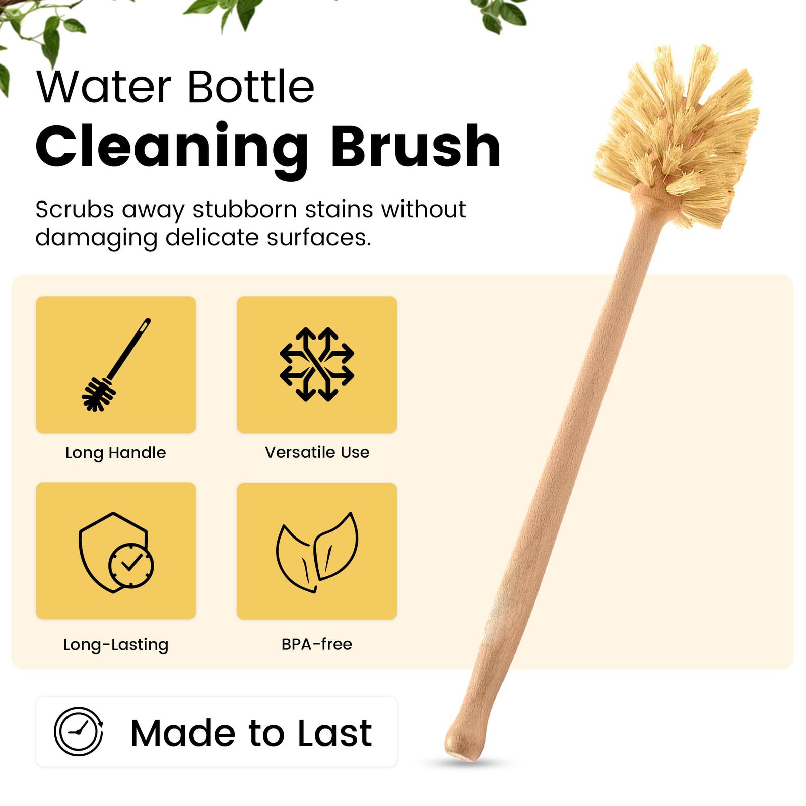 Biodegradable Bottle Brush Extra Long, Hemp Bristles in Wide Mouth Containers