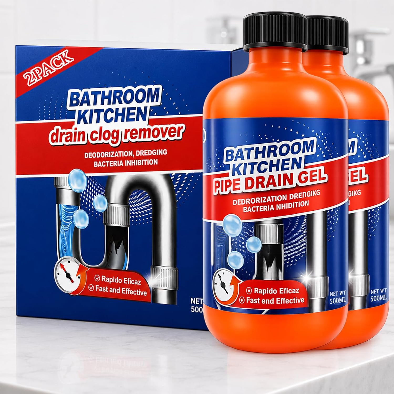 Drain Clog Remover 2 Pack, Drain Clog Dissolver, Opener-Cleaner, Toilet Clog Rem