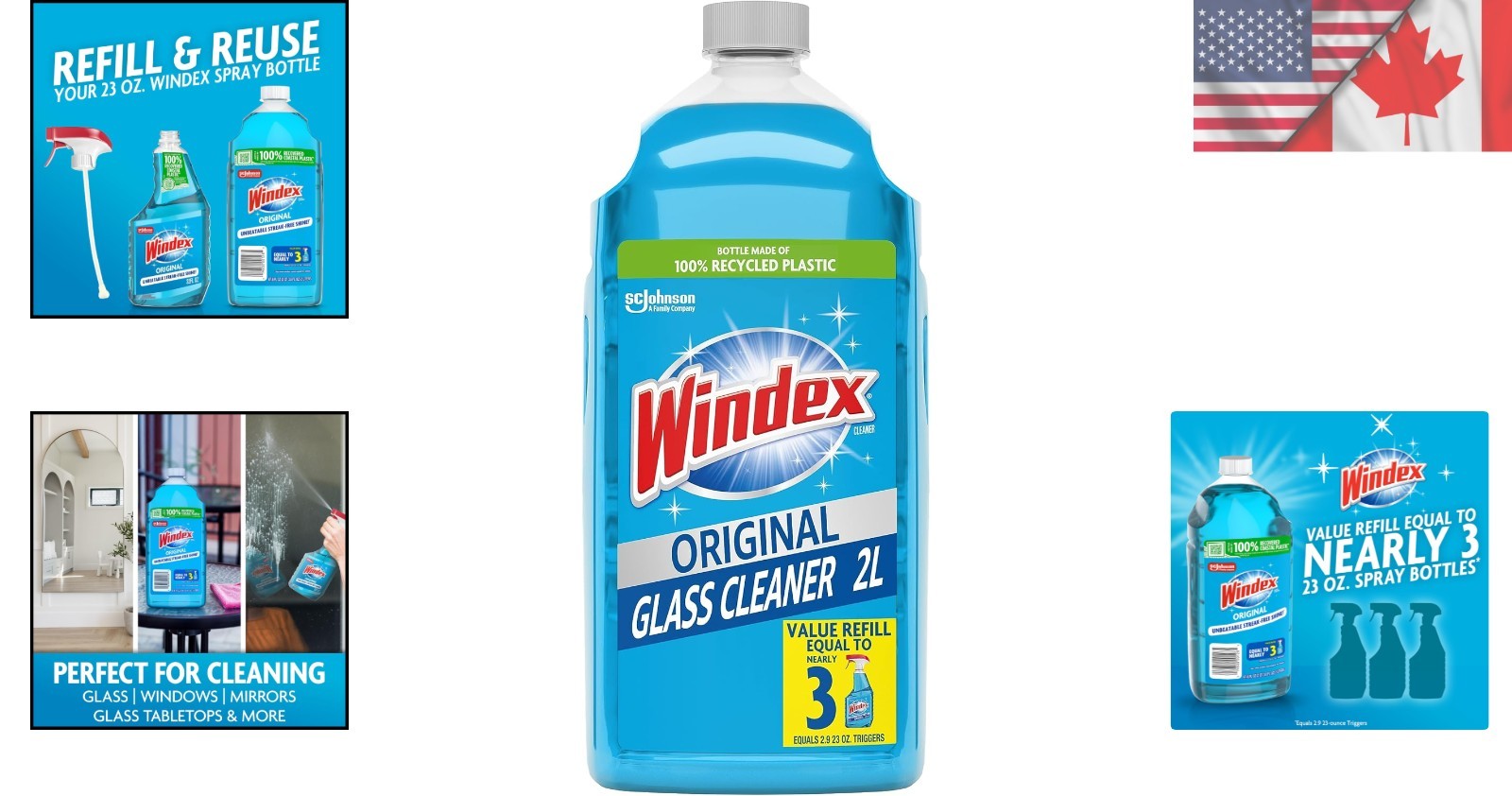 2L Glass and Window Cleaner Spray, 100% Recycled Plastic, Streak-Free Formula