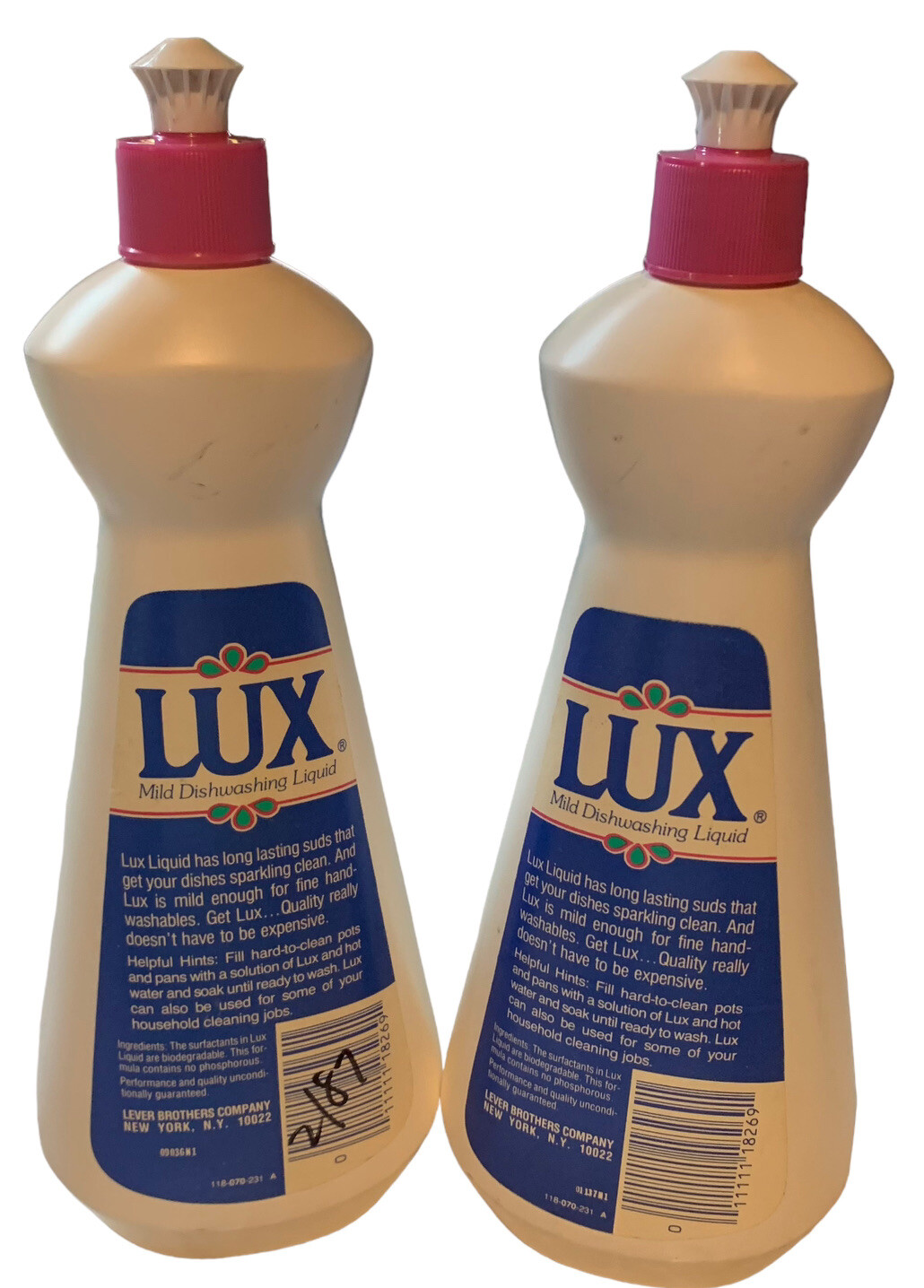 2- Vintage 1980’s Lever LUX Mild Dishwashing Liquid Dish Soap 22 Oz Prop NEW NOS