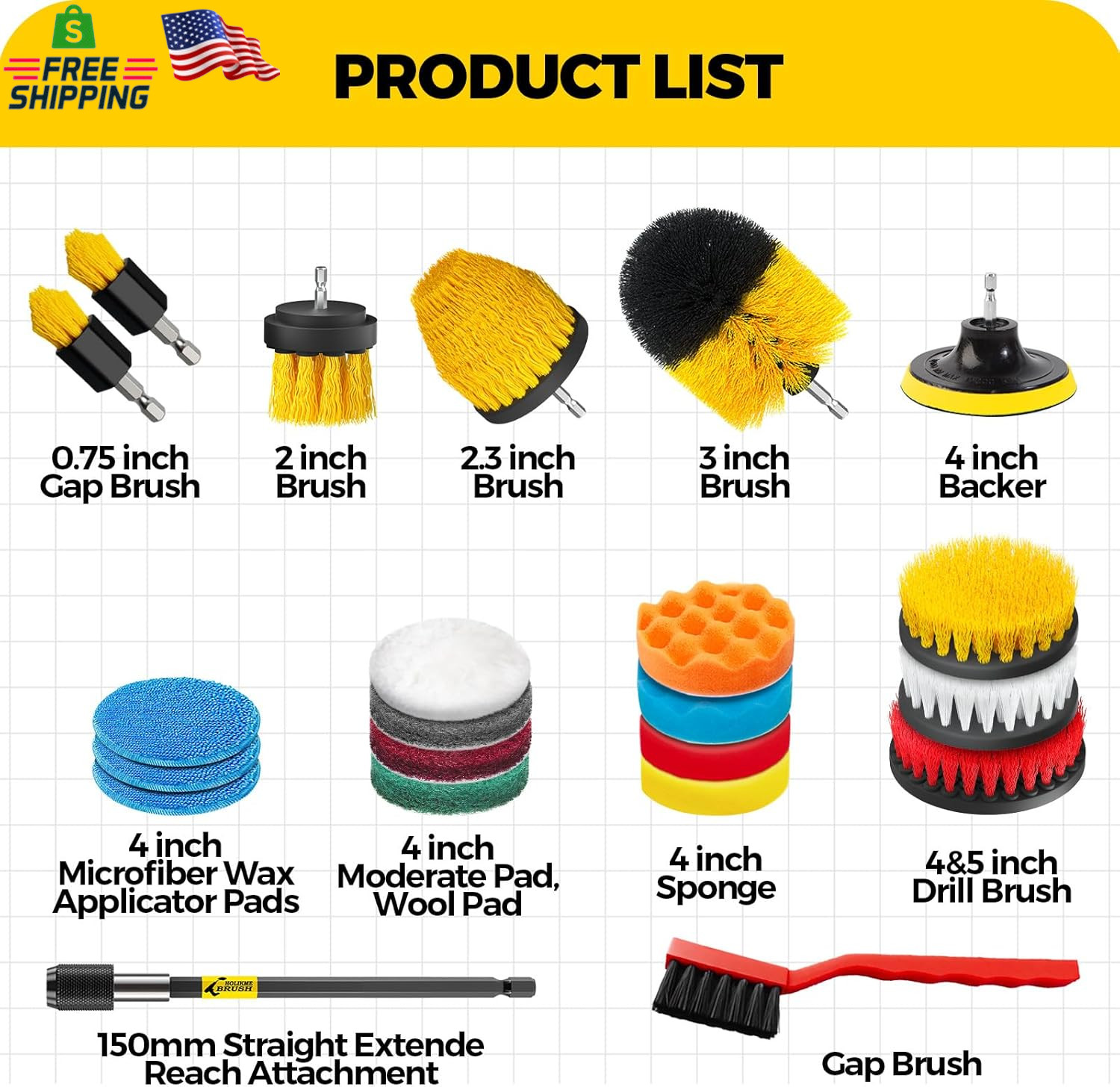Holikme 22Pack Drill Brush Attachments Set,Scrub Pads & Sponge, Buffing Pads,Pow