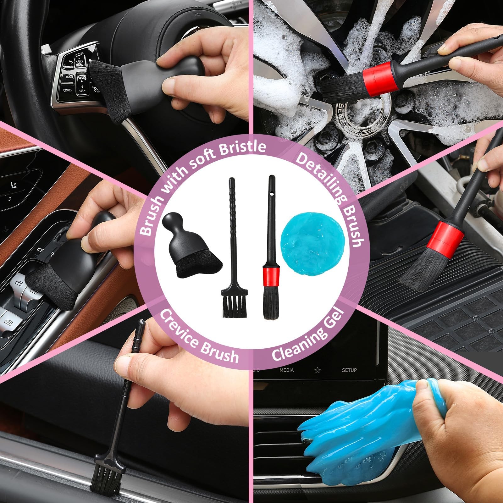 Windshield Cleaner Tool Kit 10pcs Car Window Cleaning with Microfiber Pads