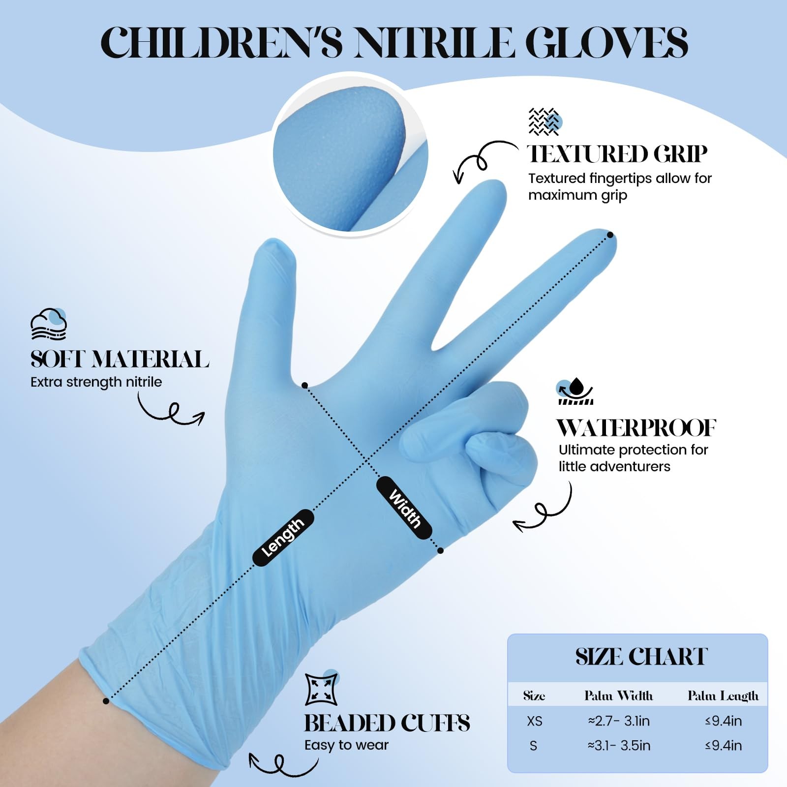Xandoval Kids Nitrile Gloves for 6-10 Years, 5Mil Blue Small, of 100pcs