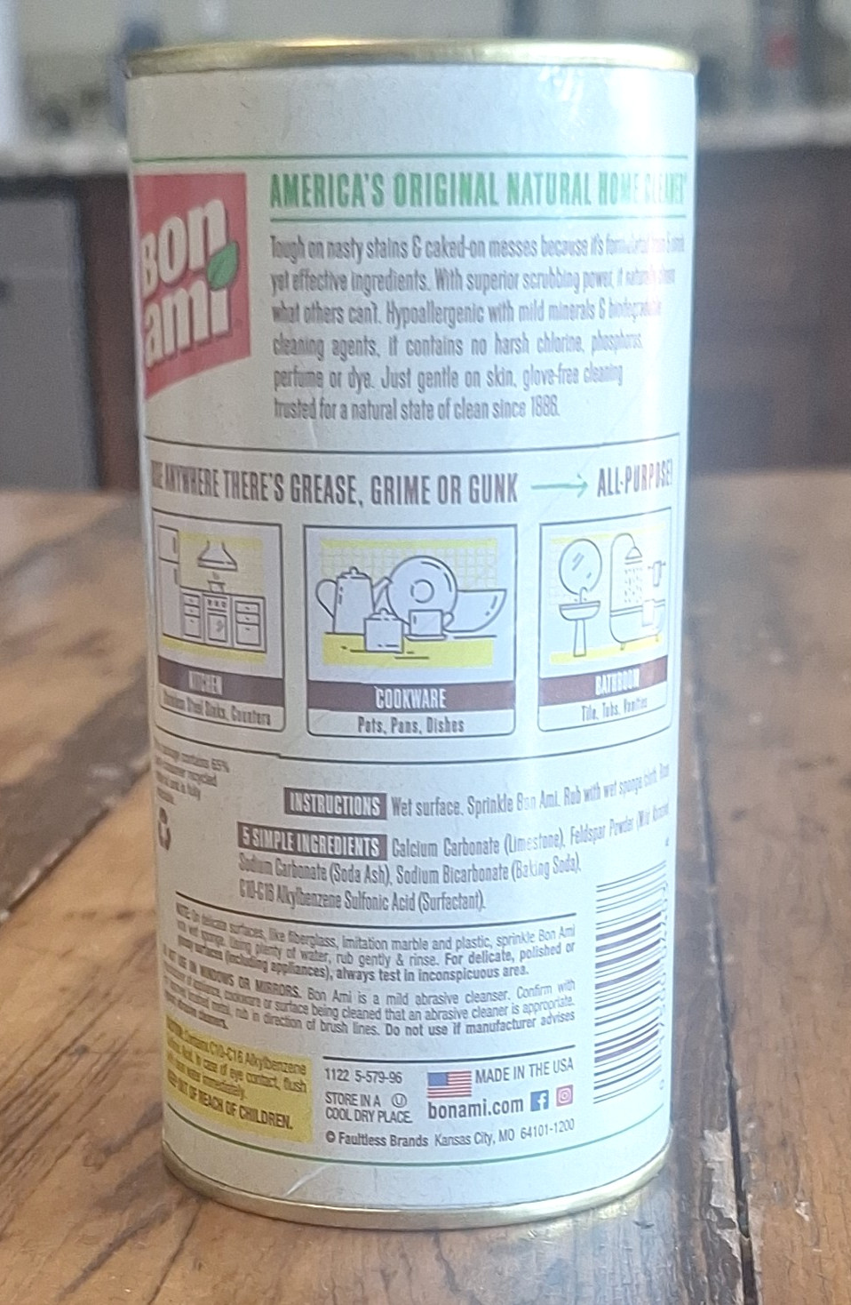 (2) Bon Ami POWDER CLEANSER 14 oz., Kitchen & Family Safe, USA MADE