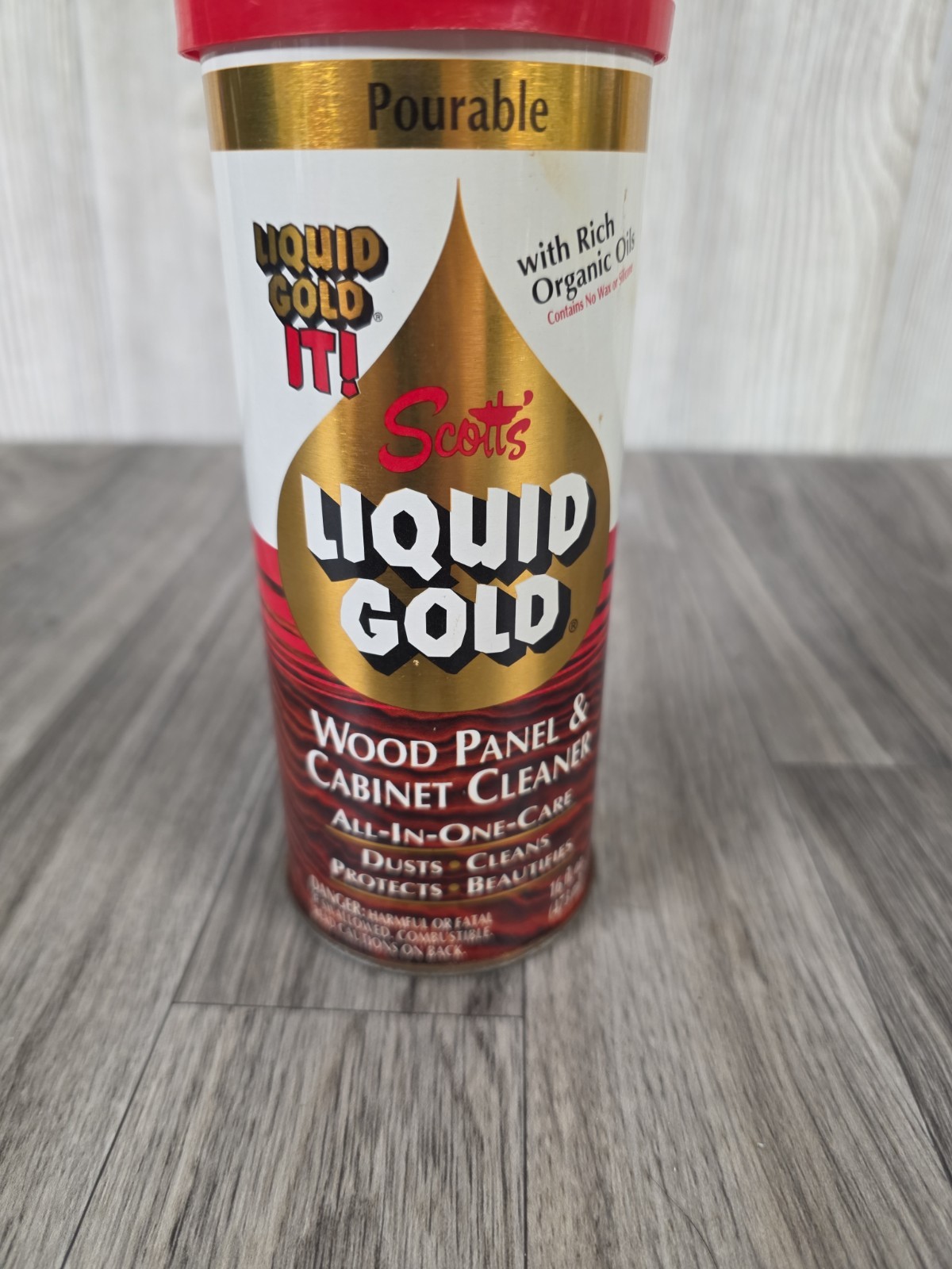 SCOTT’S LIQUID GOLD POURABLE WOOD PANEL &CABINET CLEANER 16 OZ VINTAGE OLD STOCK