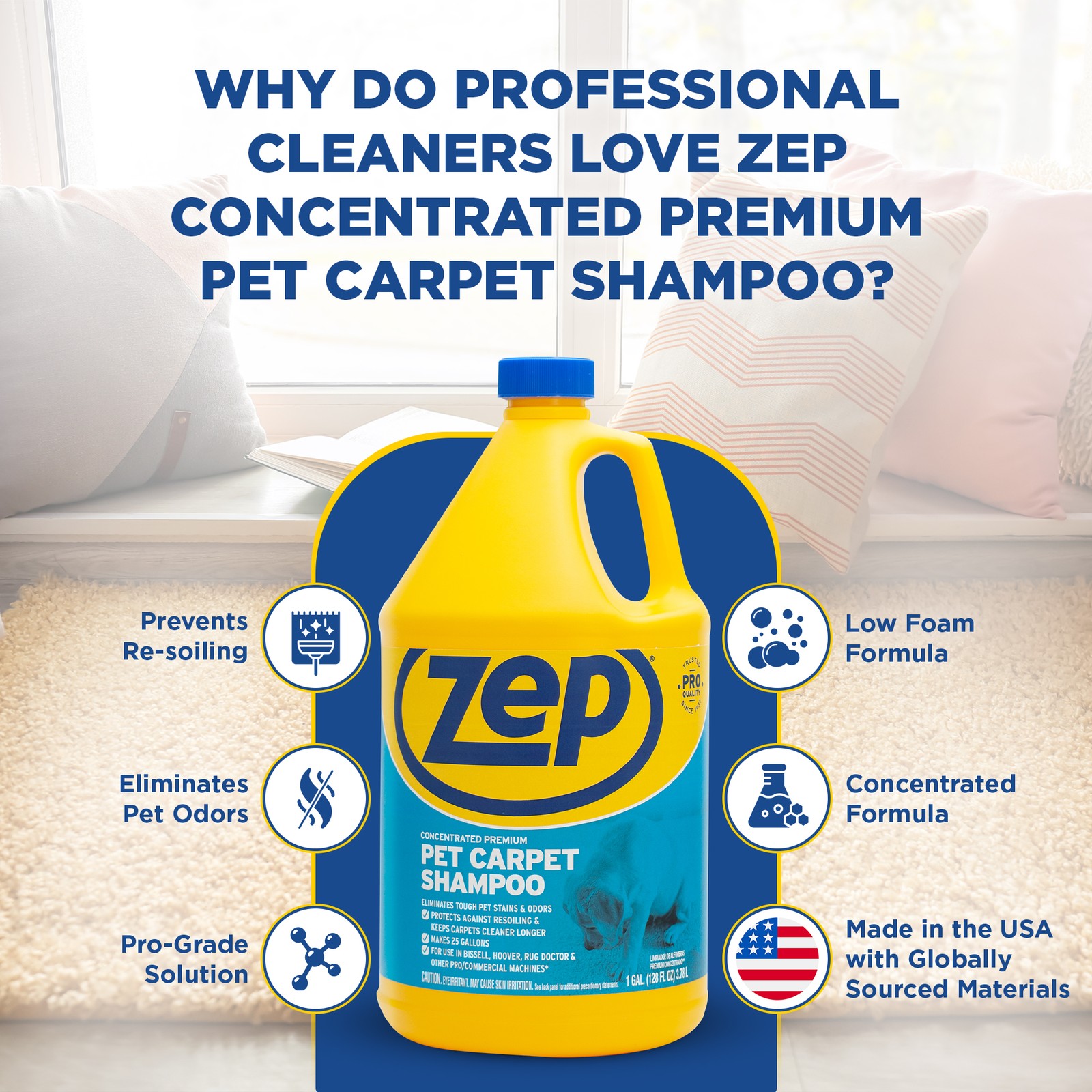 Zep Premium Pet Carpet Shampoo – 1 Gallon (Case of 2) ZUPPC128 – Concentrated