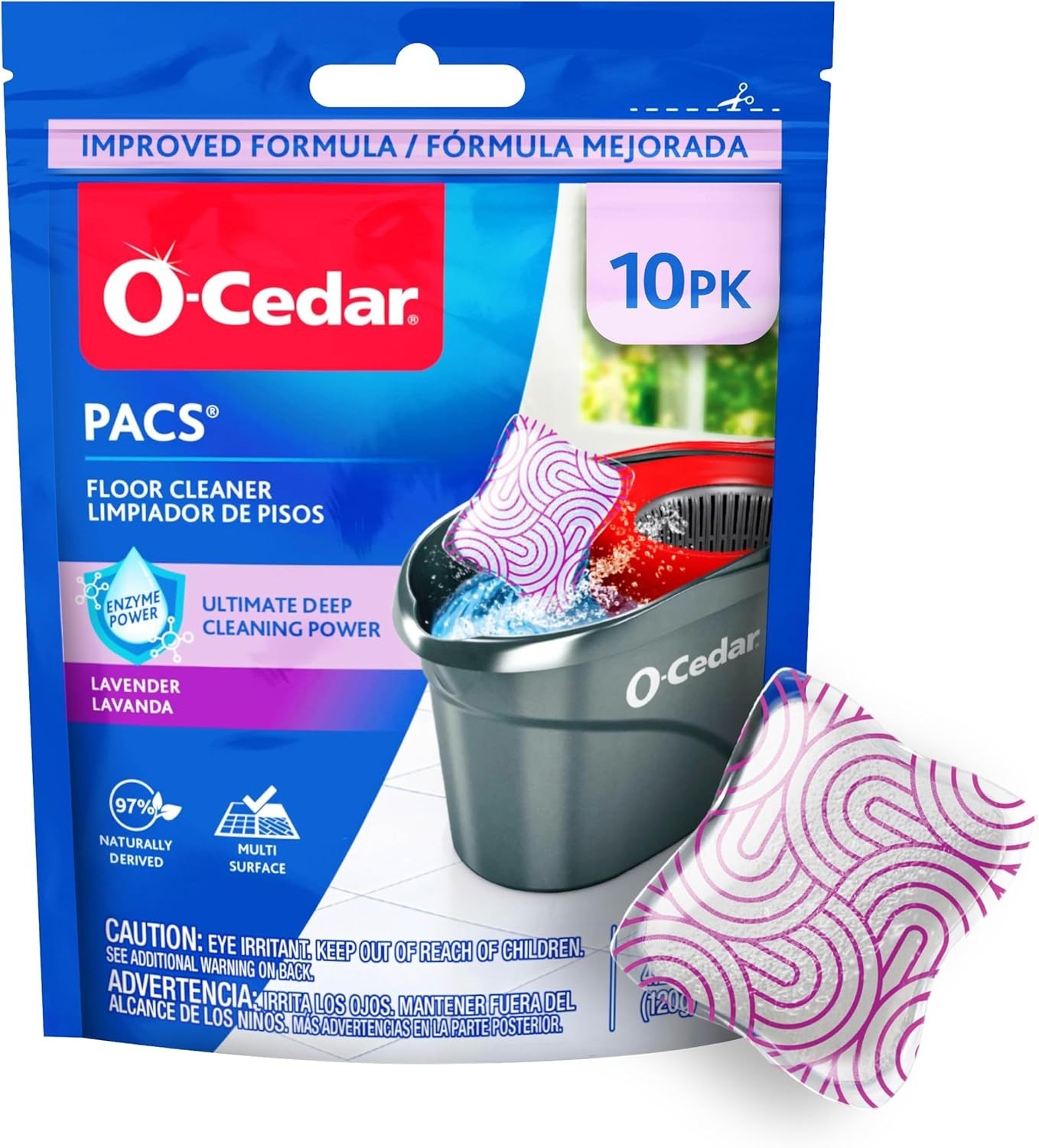 O-Cedar PACS Hard Floor Cleaner Lavender Scent 10 Count Naturally-Derived