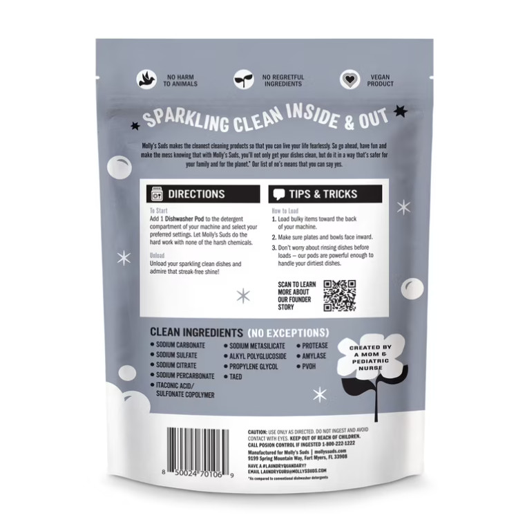 Molly’s Suds Dishwasher Detergent Pods – Unscented – 45ct