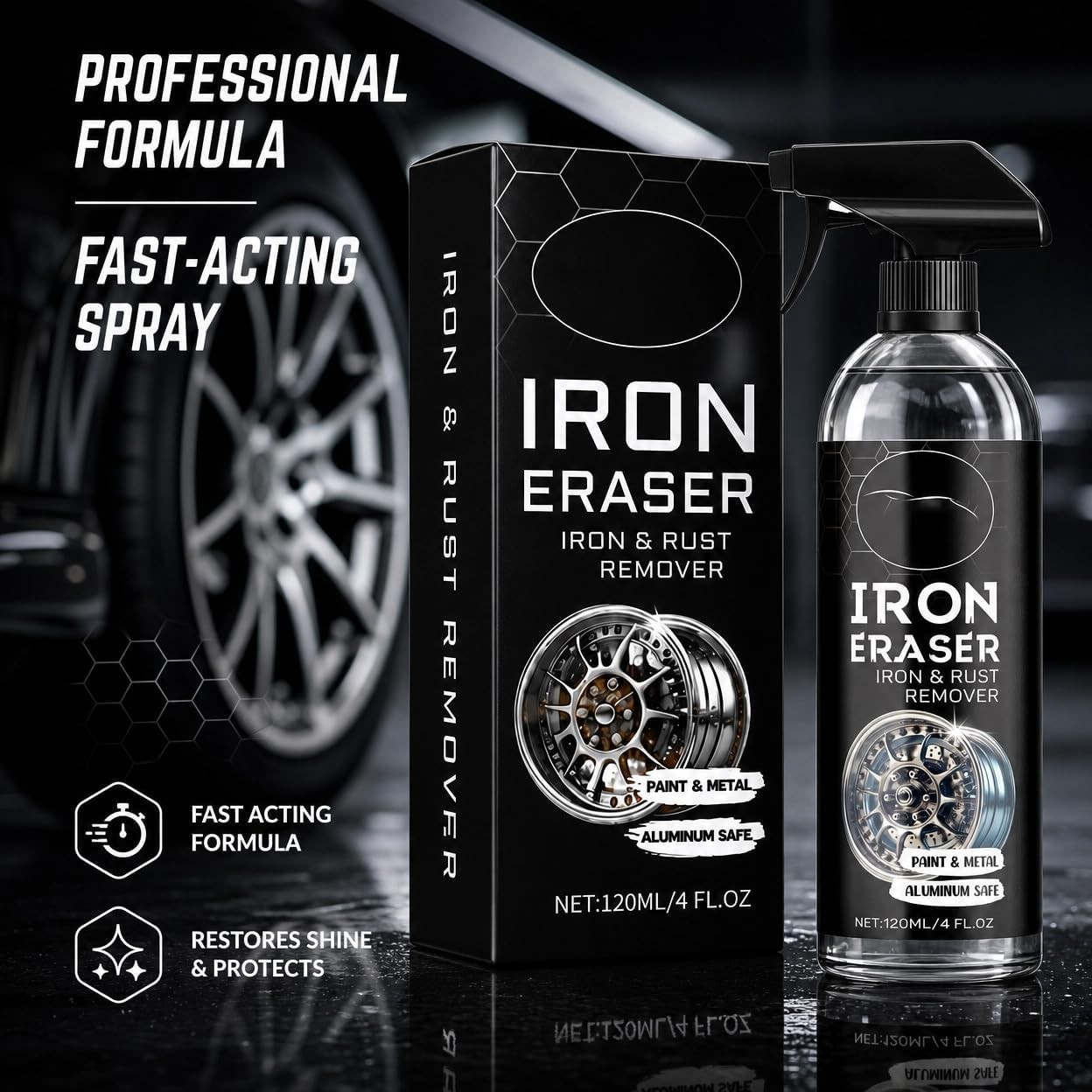 120ml Fast Iron and Rust Remover Spray for Cars, Wheels, Paint and Metal | 12…