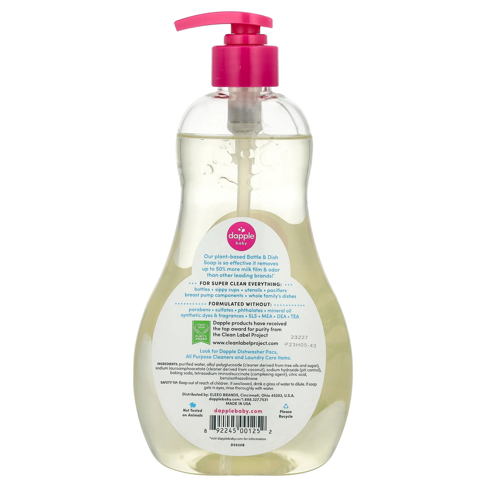 Bottle & Dish Soap, Fragrance Free, 16.9 fl oz (500 ml)
