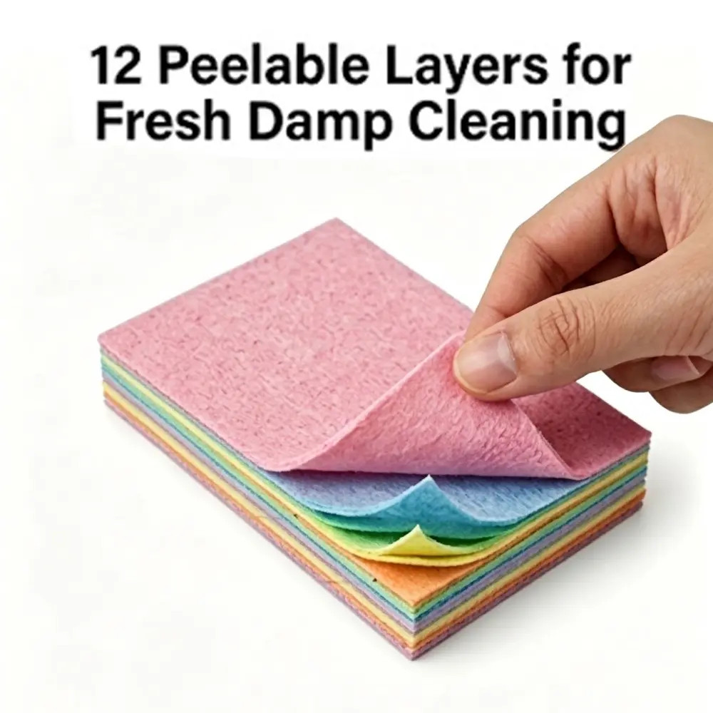12-Layer Peelable Rainbow Cleaning Cloths – PVA & Microfiber, Non-Abrasive, Supe