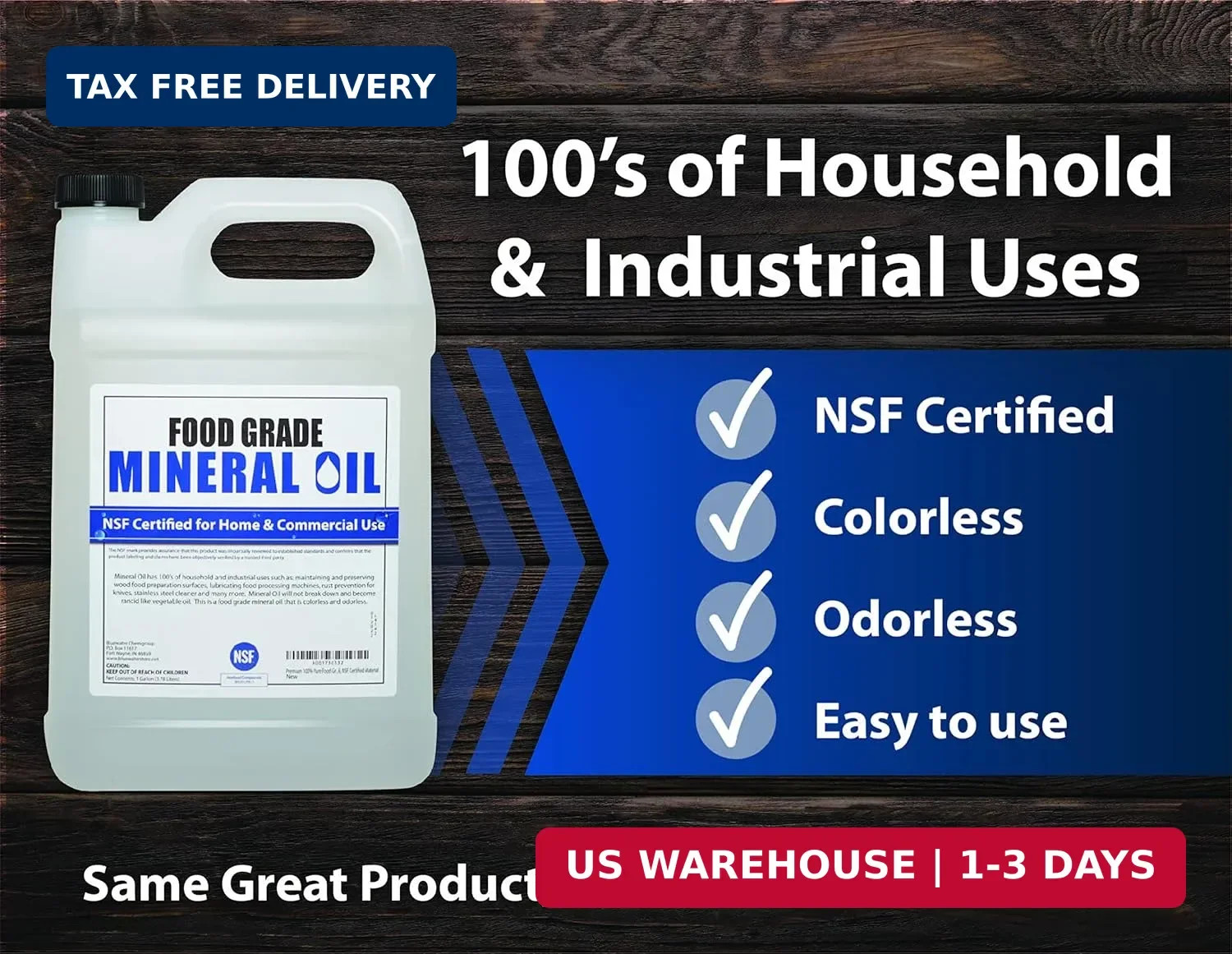 NSF Certified Food Grade Mineral Oil – Gallon (128oz), Certified Food Safe Condi