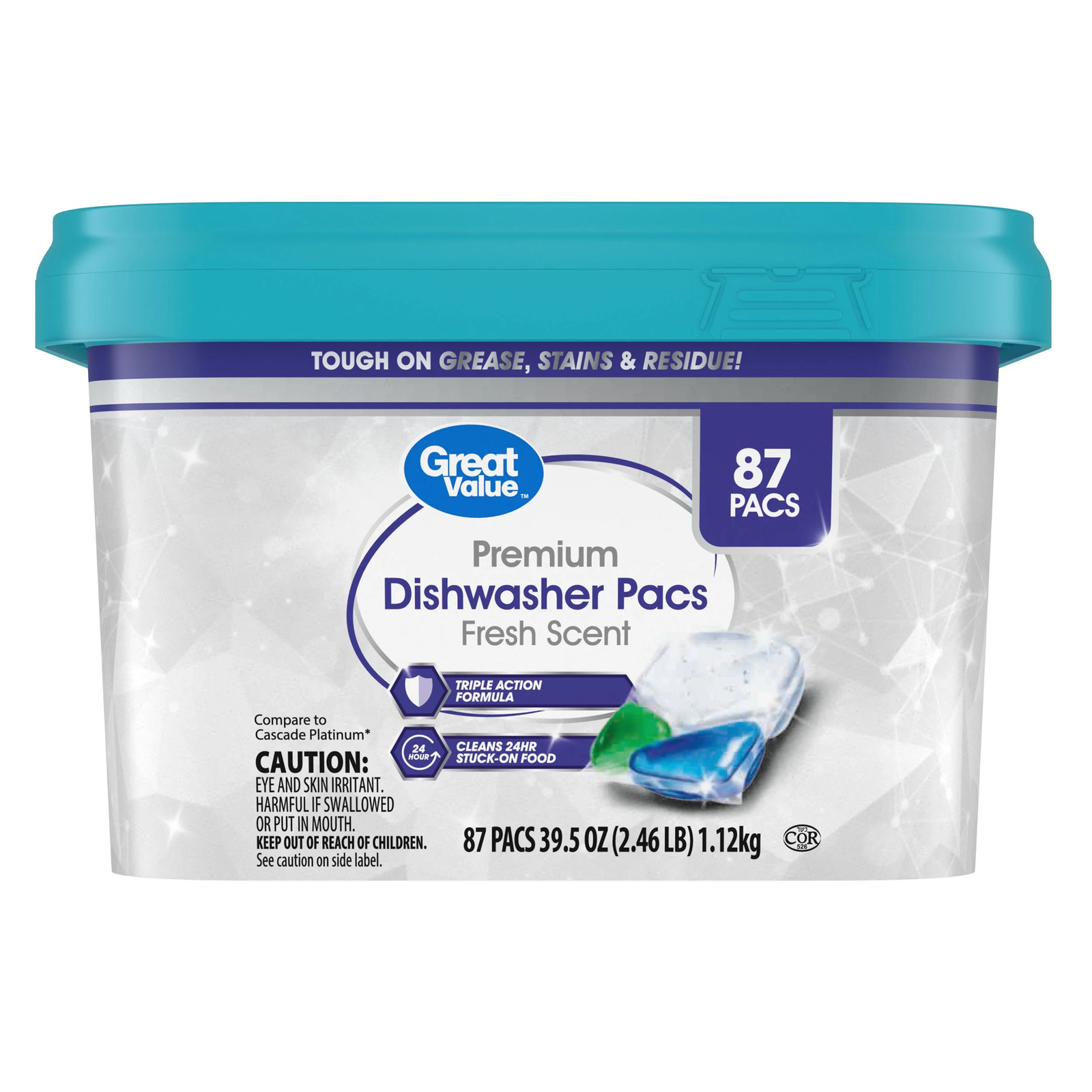 Premium Dishwasher Pacs, Fresh Scent, 87 Count