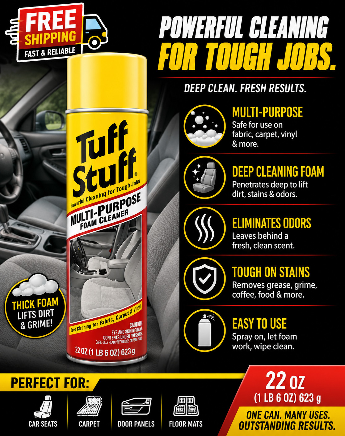 Tuff Stuff Multi Purpose Foam Cleaner 22 oz Car Detailing Upholstery Cleaner