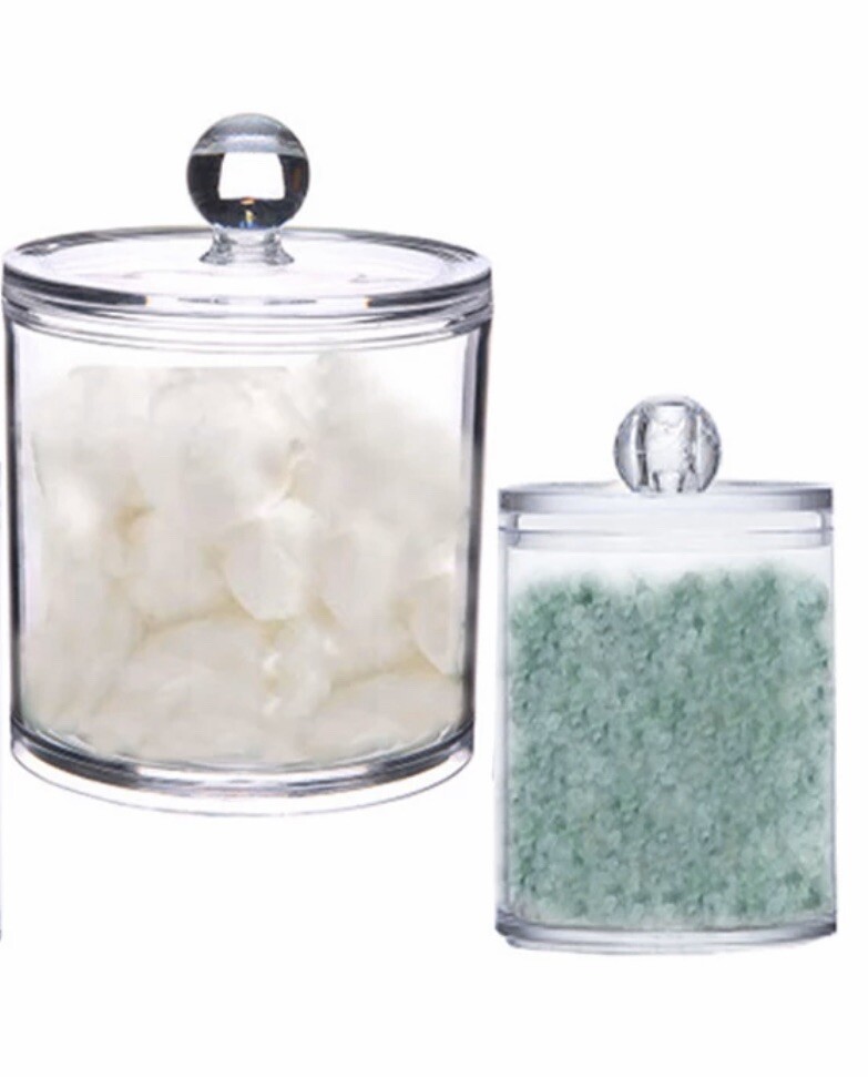 Qtip DISPENSER HOLDER Bathroom Vanity Organizer Apothecary Clear 10 oz & 20 oz.