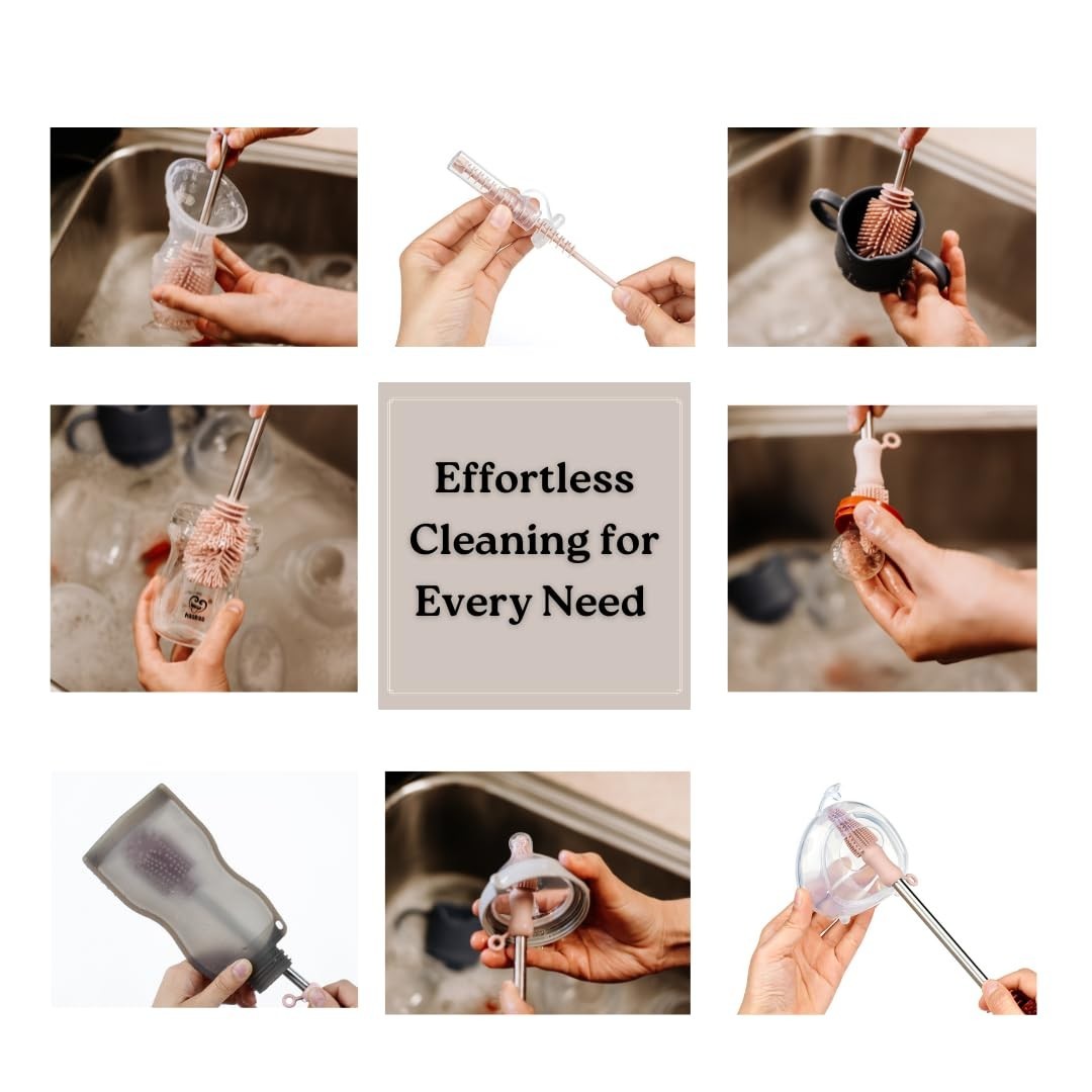 Silicone Cleaning Brush Kit for Bottles & Crevices – Food-Grade, Dishwasher Safe