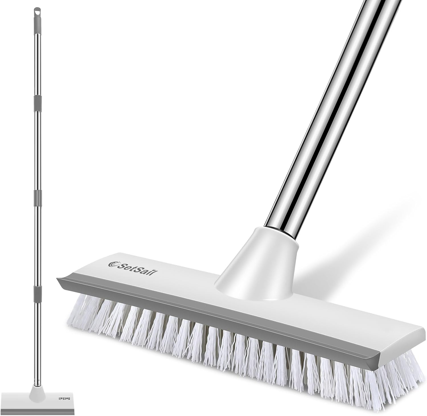 Floor Scrub Brush with 51-Inch Long Adjustable Handle 2 in 1 Scrape Brush Stiff