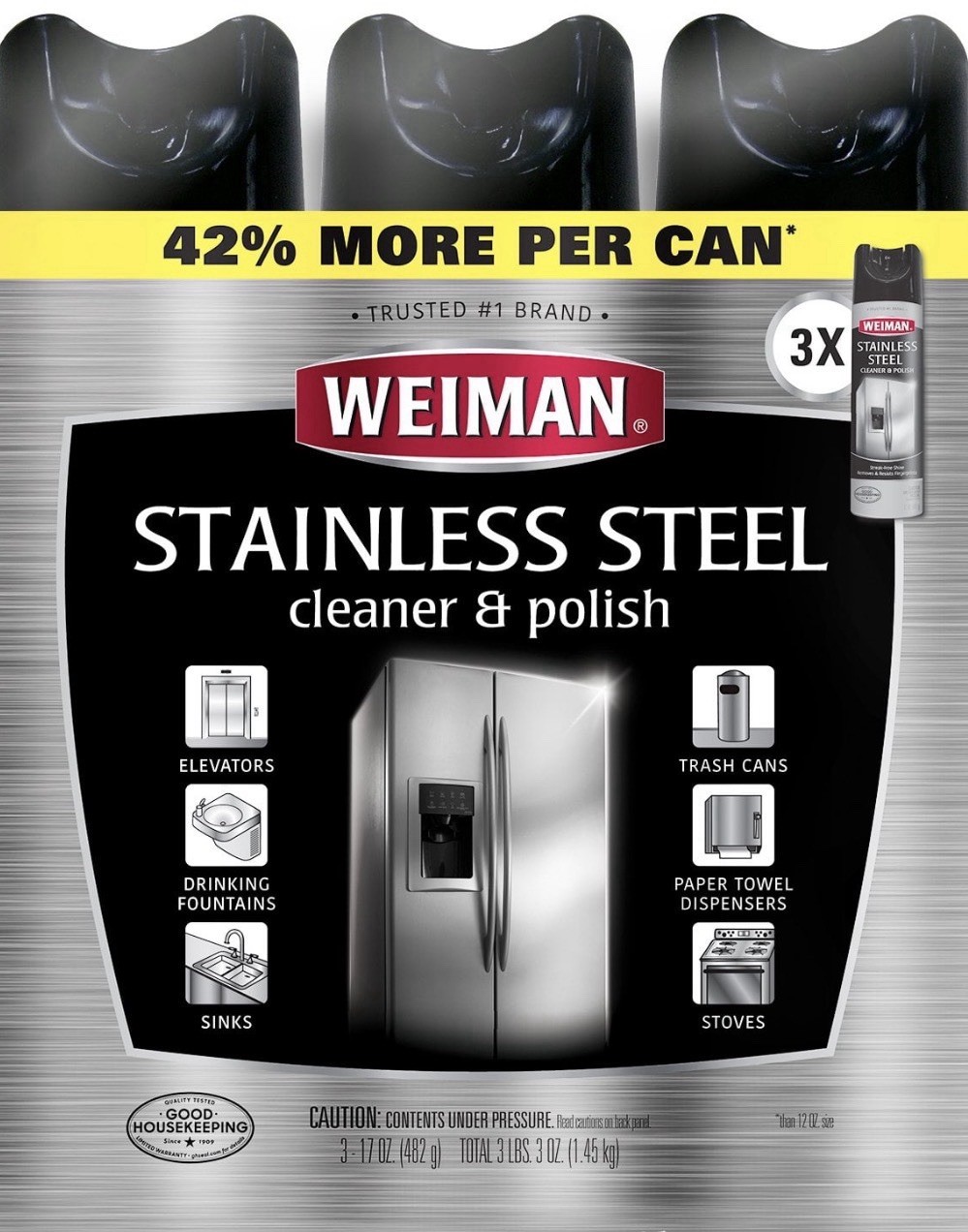 Weiman Stainless Steel Kitchen and Home Appliance Cleaner & Polish, 17 oz., 3 pk