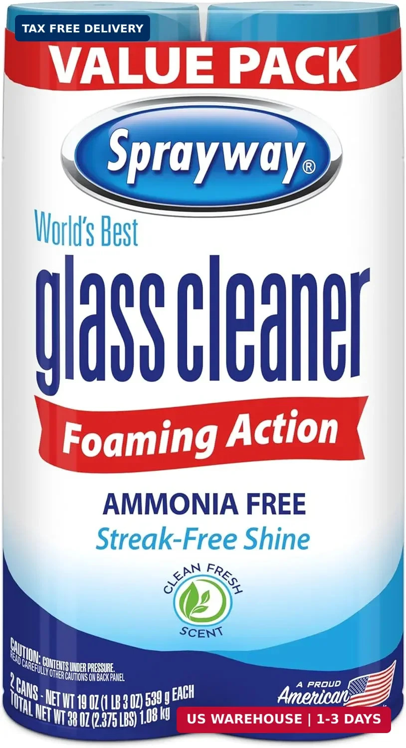 Sprayway Glass Cleaner Foaming Aerosol Spray, 19oz, Pack of 2 | Ammonia-Free, St