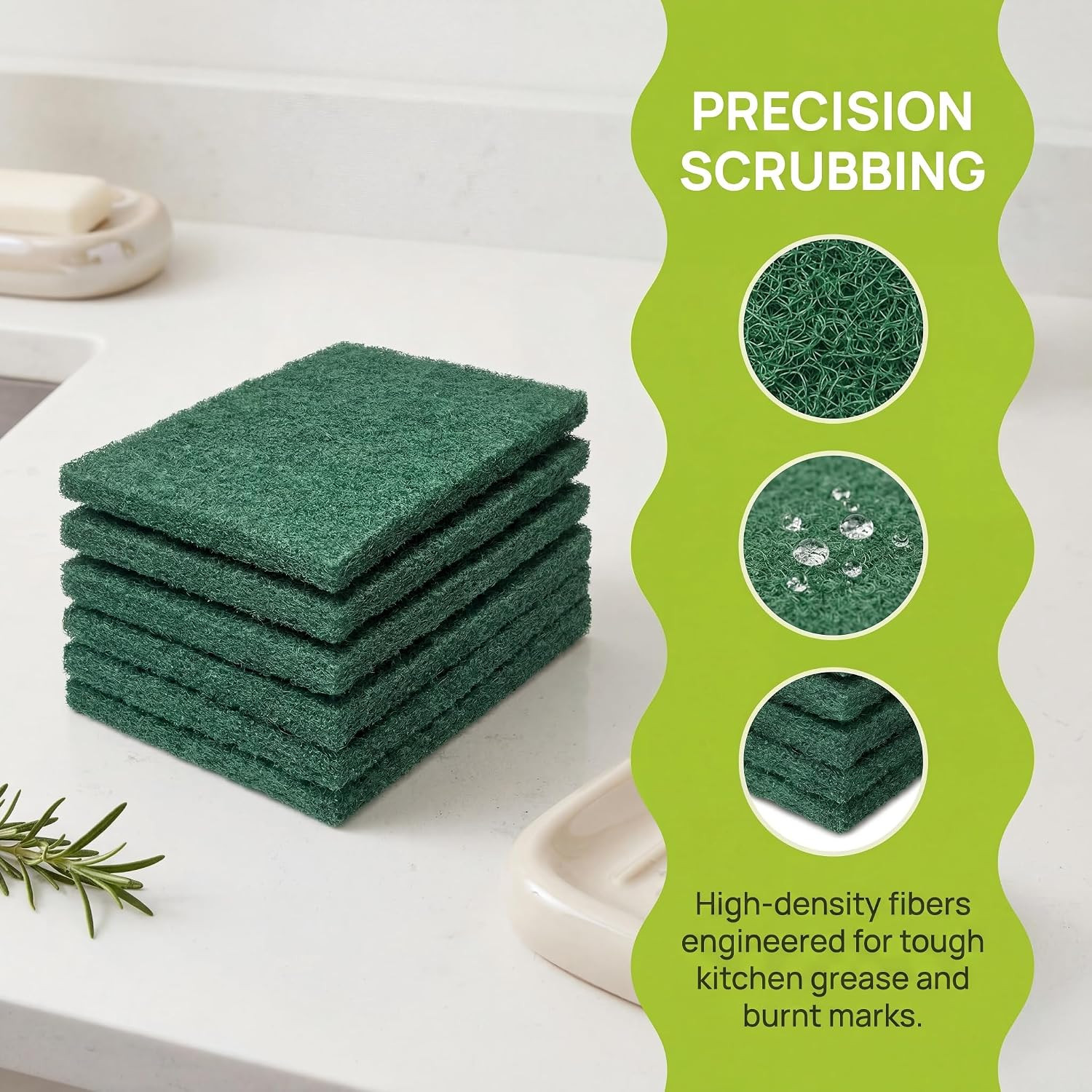 Scrubbing Pads, 6-Pack Green Kitchen Cleaning Scourer – Heavy Duty Scrubber f…
